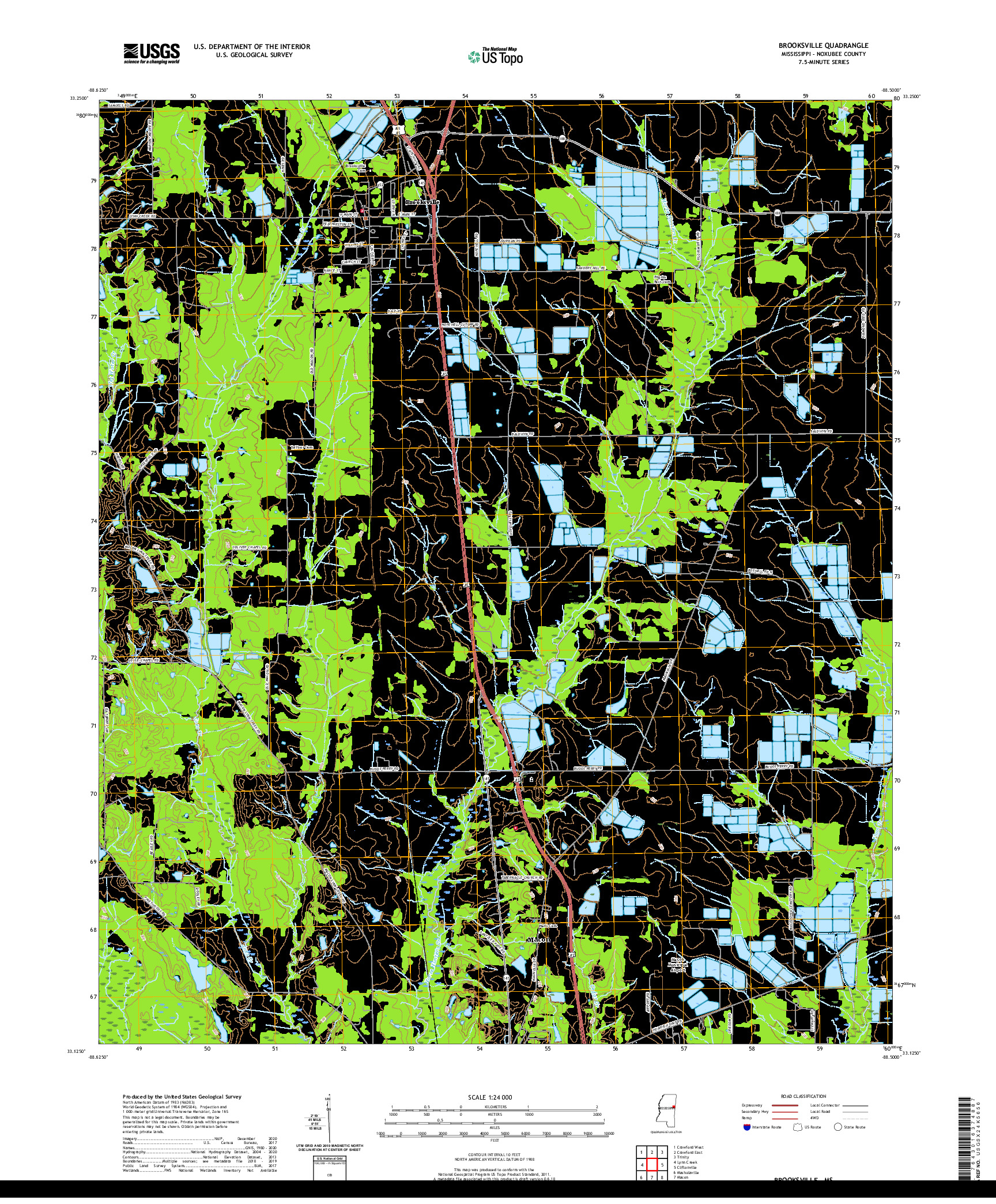 USGS US TOPO 7.5-MINUTE MAP FOR BROOKSVILLE, MS 2020