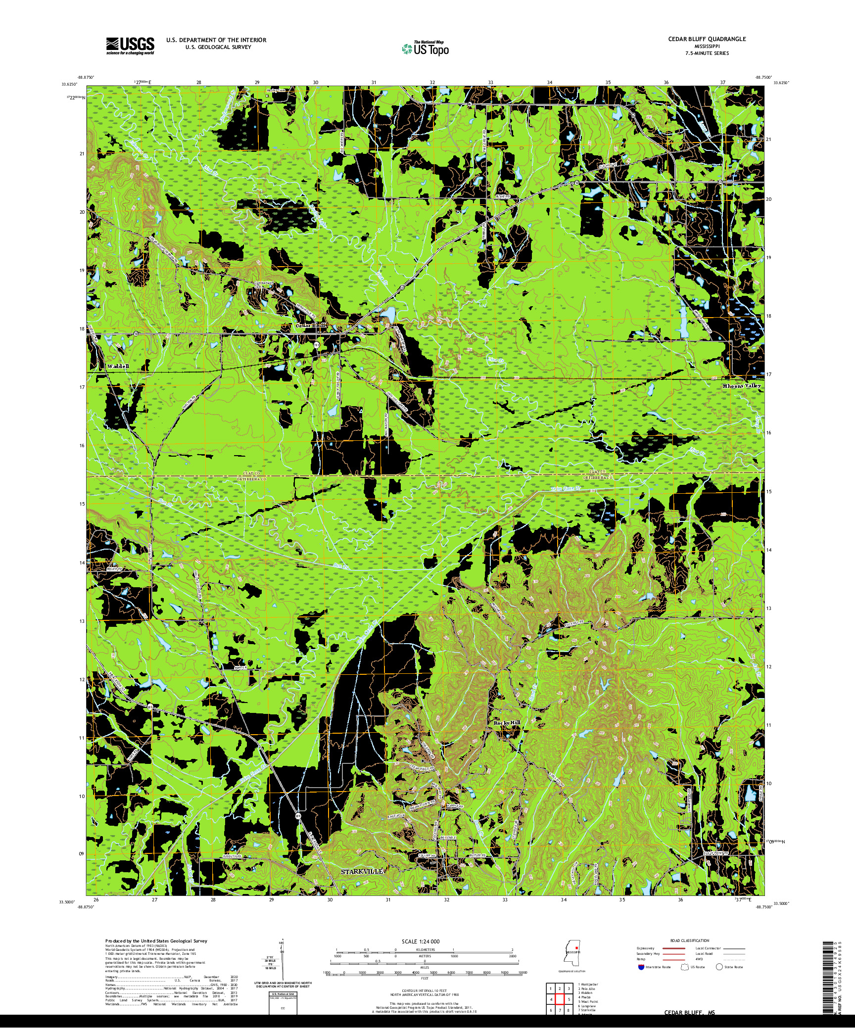 USGS US TOPO 7.5-MINUTE MAP FOR CEDAR BLUFF, MS 2020