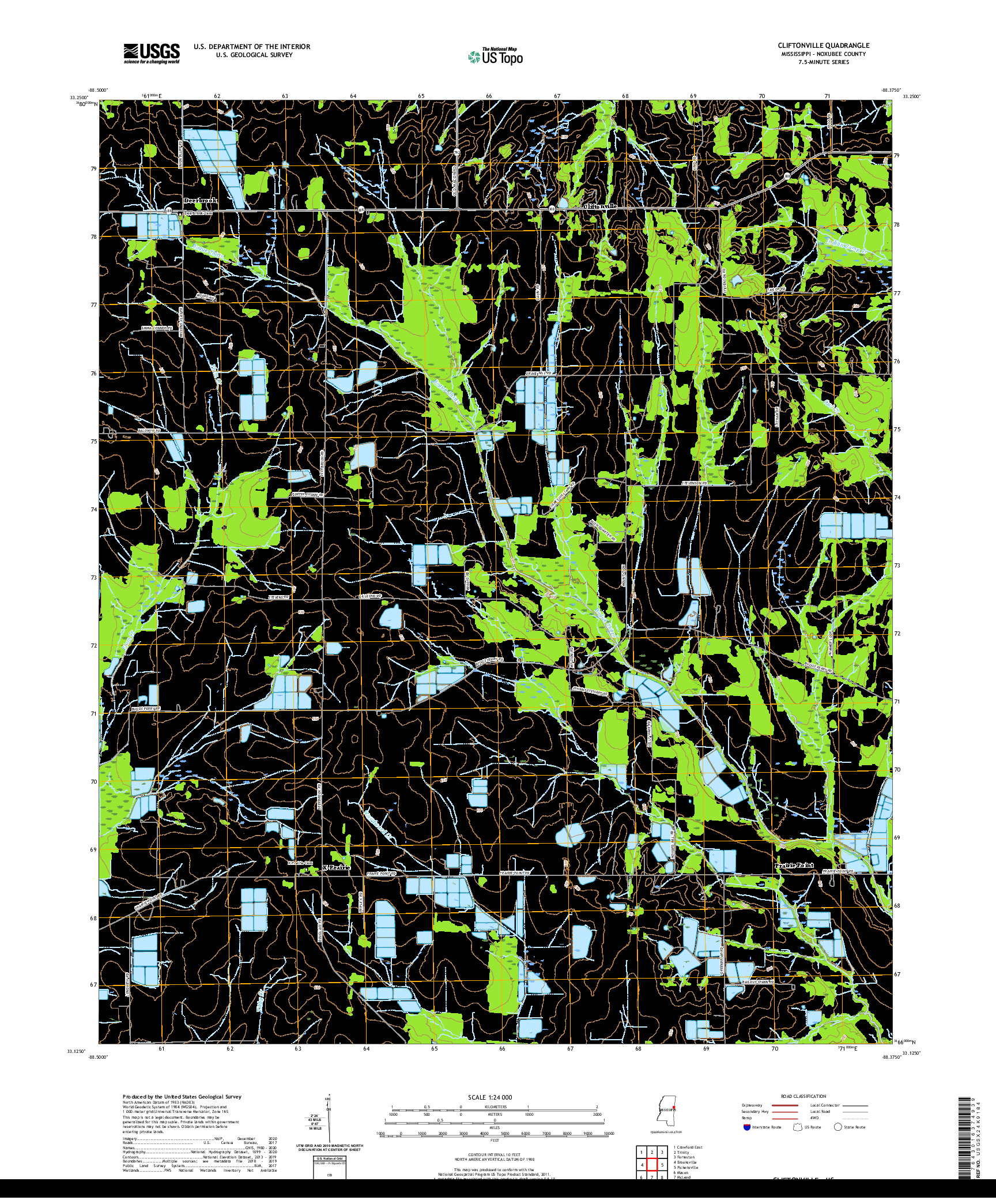 USGS US TOPO 7.5-MINUTE MAP FOR CLIFTONVILLE, MS 2020