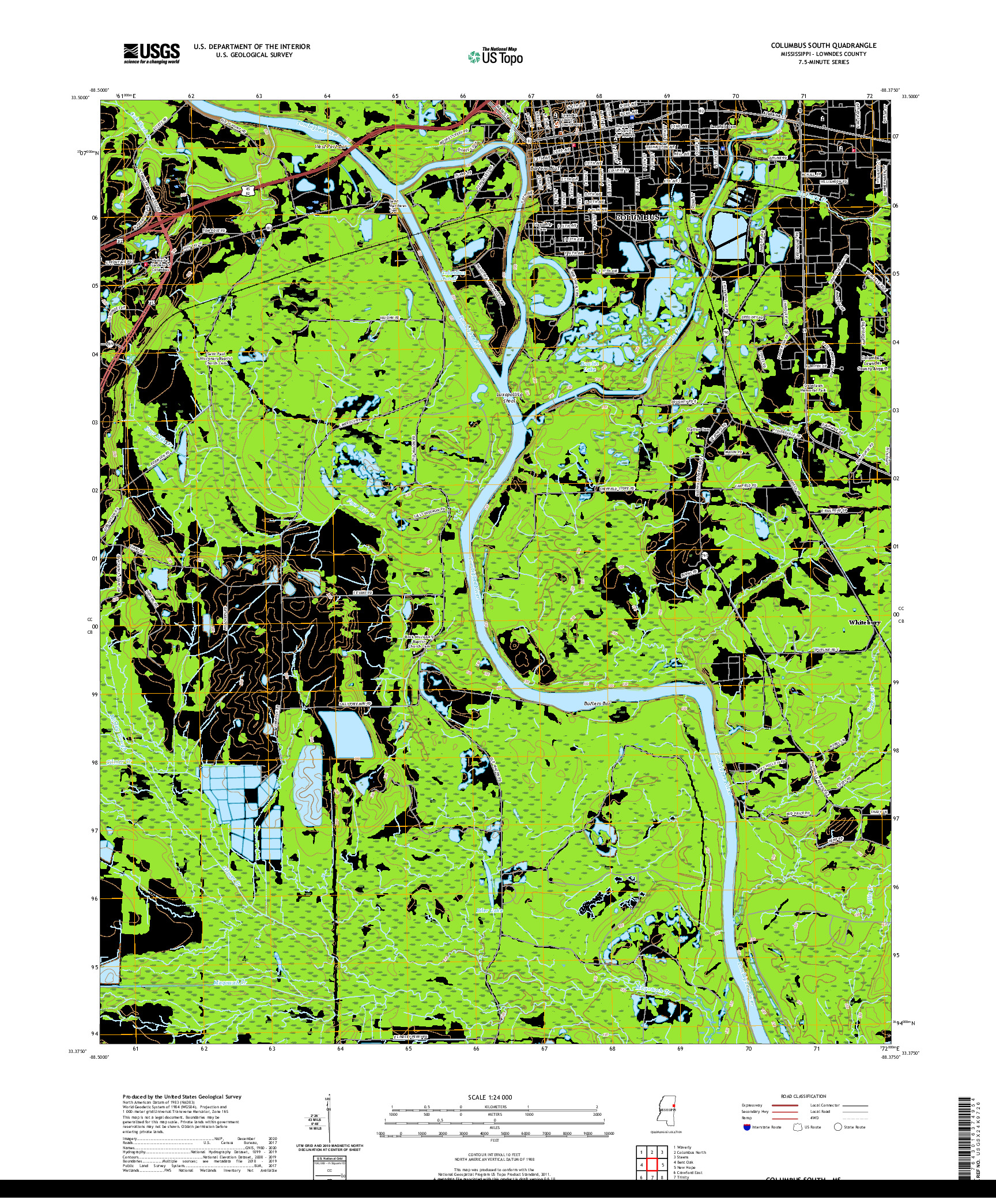 USGS US TOPO 7.5-MINUTE MAP FOR COLUMBUS SOUTH, MS 2020