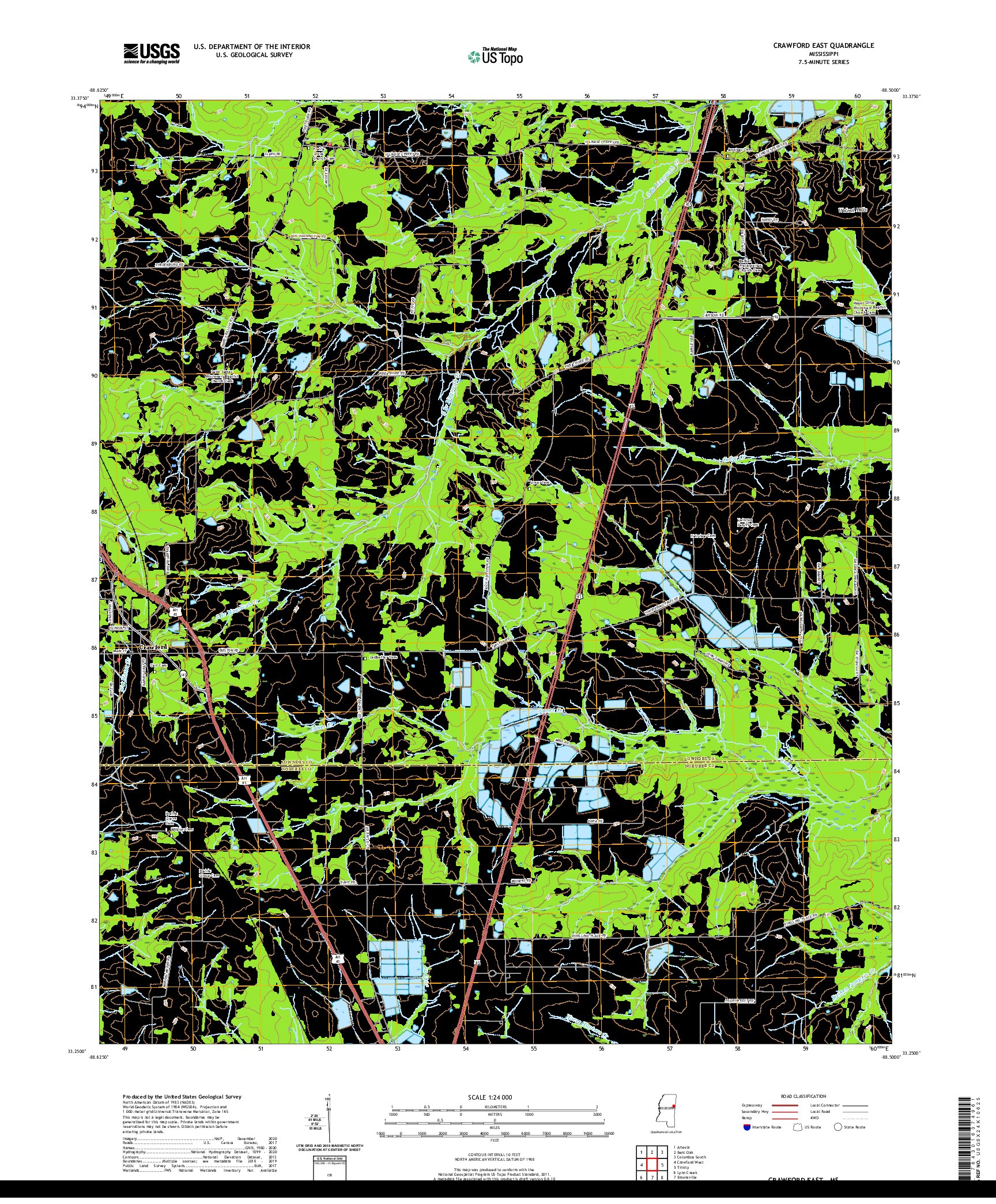 USGS US TOPO 7.5-MINUTE MAP FOR CRAWFORD EAST, MS 2020