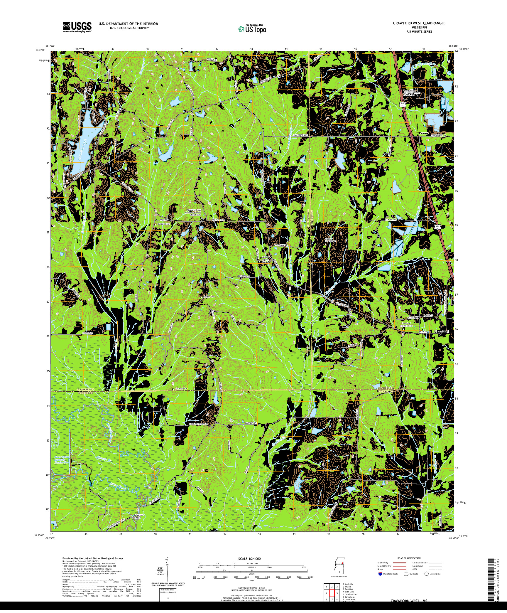 USGS US TOPO 7.5-MINUTE MAP FOR CRAWFORD WEST, MS 2020