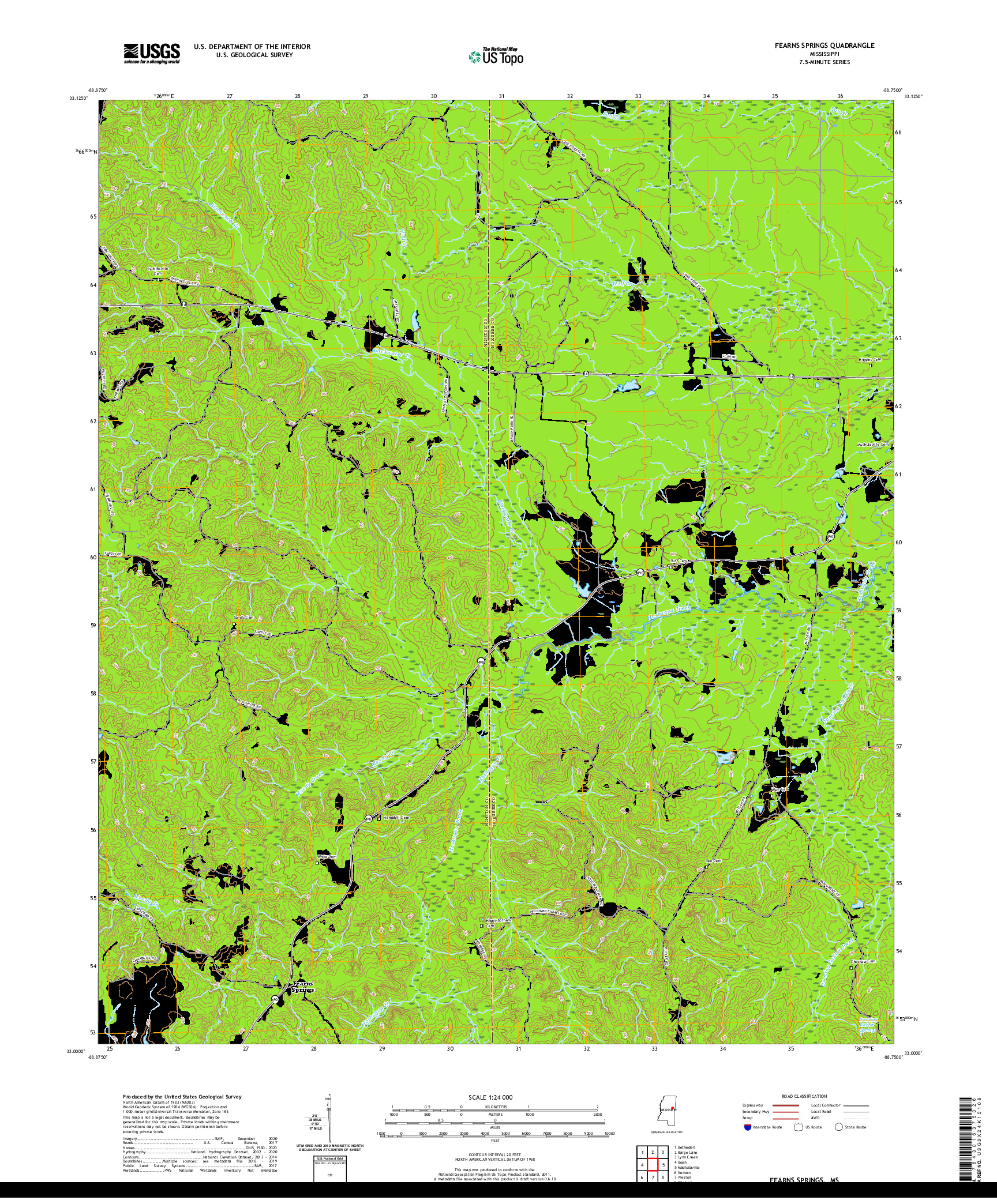 USGS US TOPO 7.5-MINUTE MAP FOR FEARNS SPRINGS, MS 2020