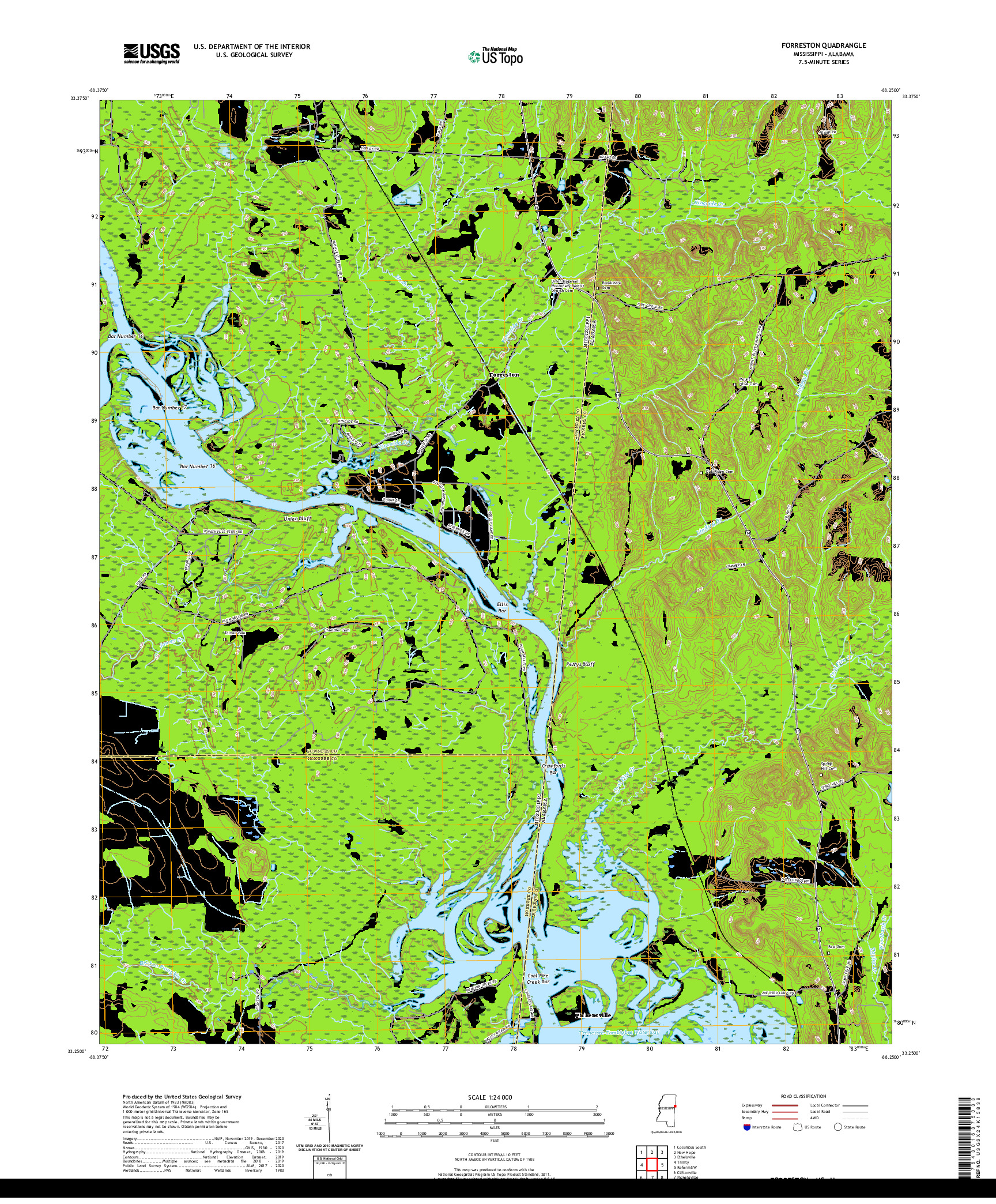 USGS US TOPO 7.5-MINUTE MAP FOR FORRESTON, MS,AL 2020