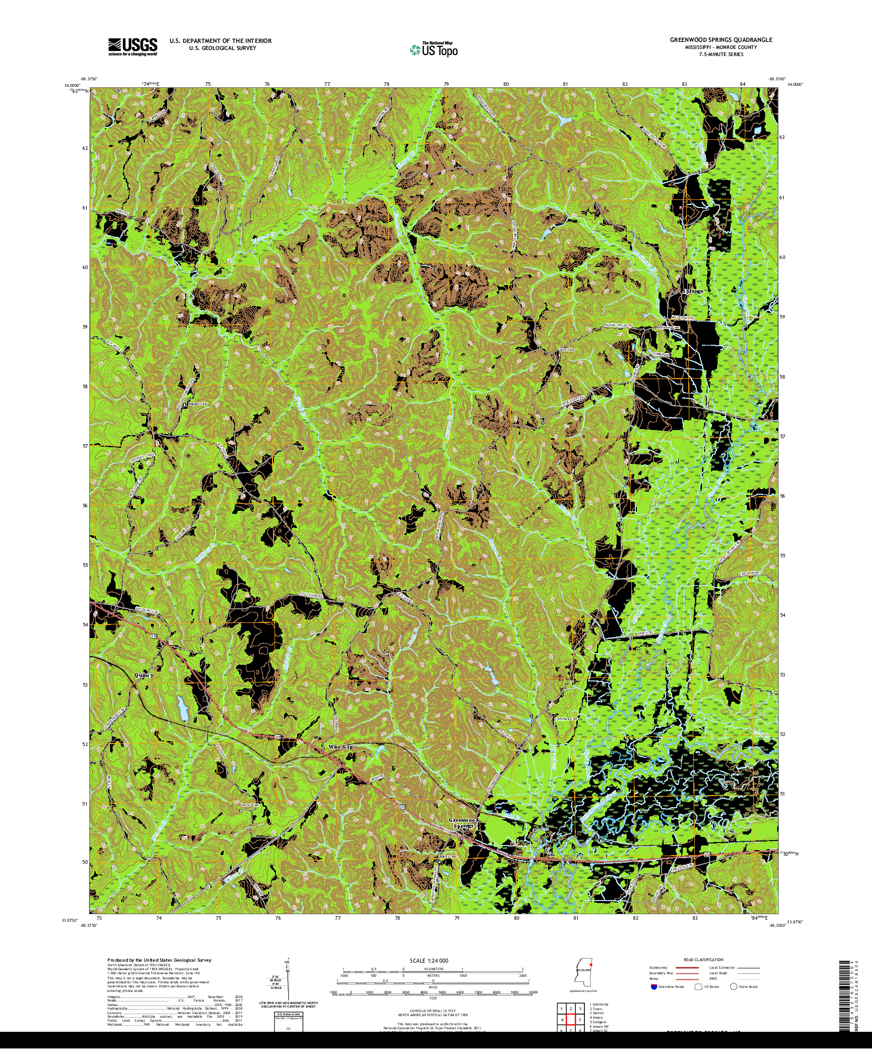 USGS US TOPO 7.5-MINUTE MAP FOR GREENWOOD SPRINGS, MS 2020