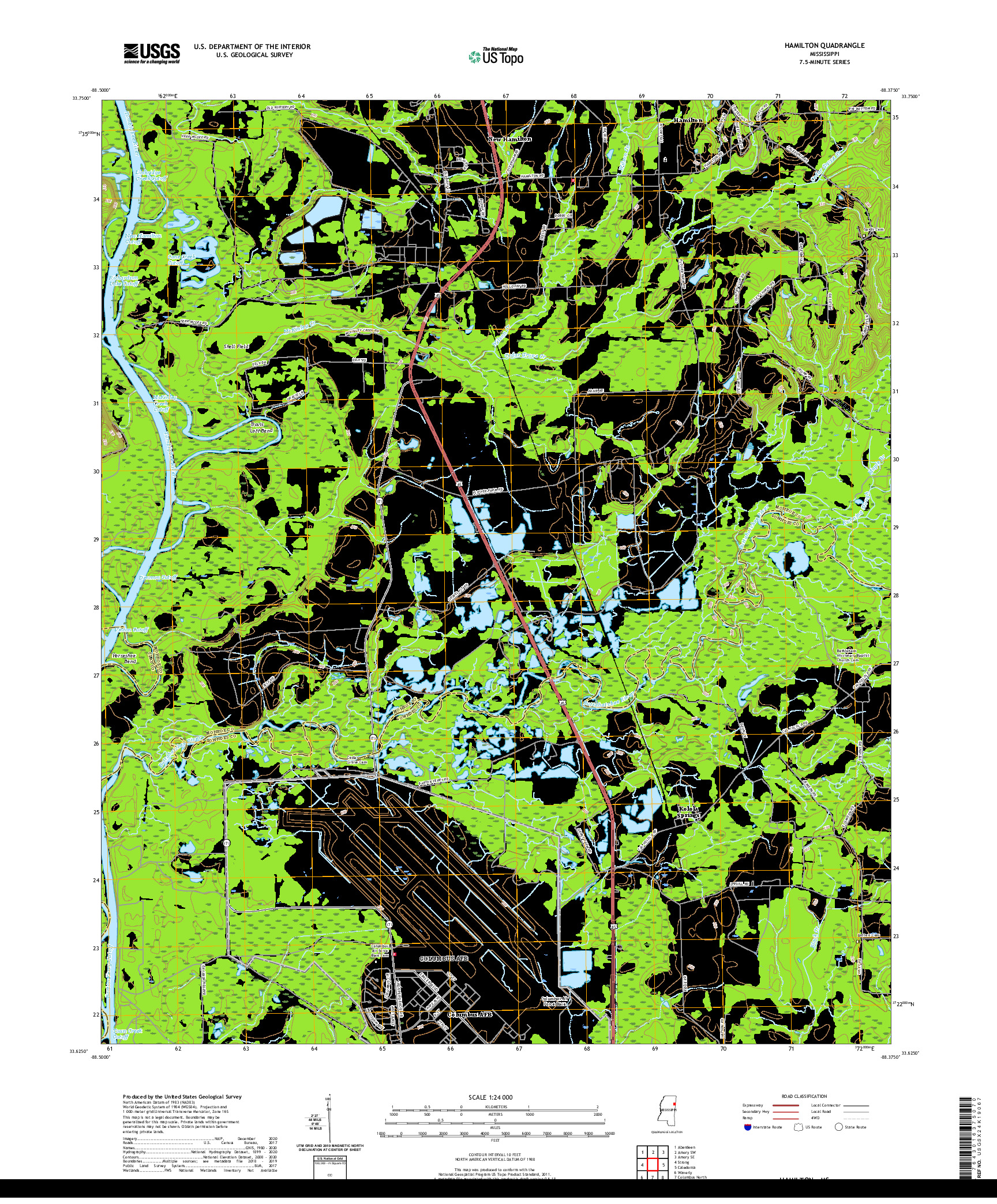 USGS US TOPO 7.5-MINUTE MAP FOR HAMILTON, MS 2020