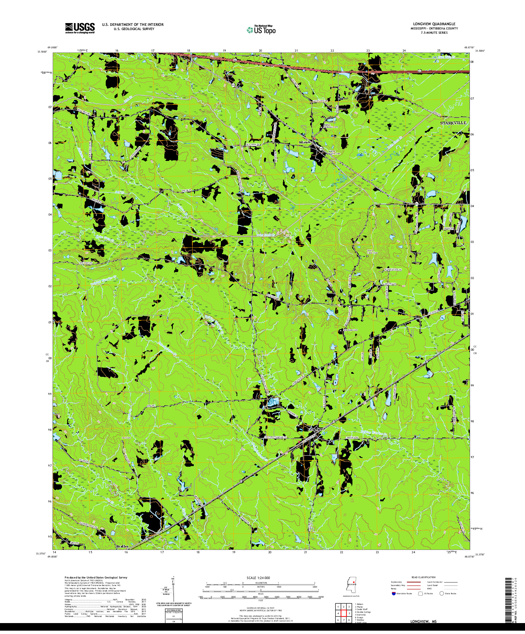 USGS US TOPO 7.5-MINUTE MAP FOR LONGVIEW, MS 2020
