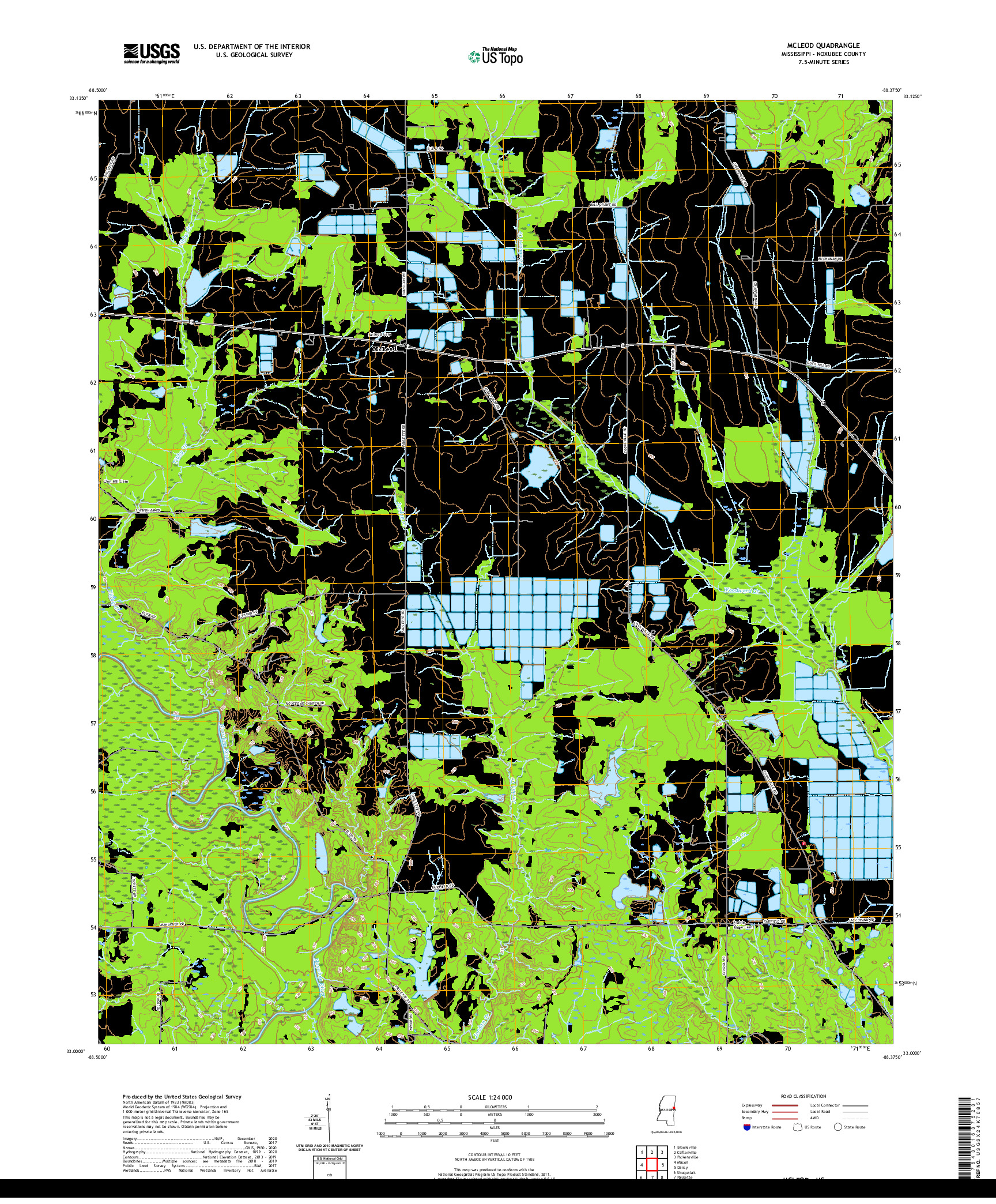 USGS US TOPO 7.5-MINUTE MAP FOR MCLEOD, MS 2020