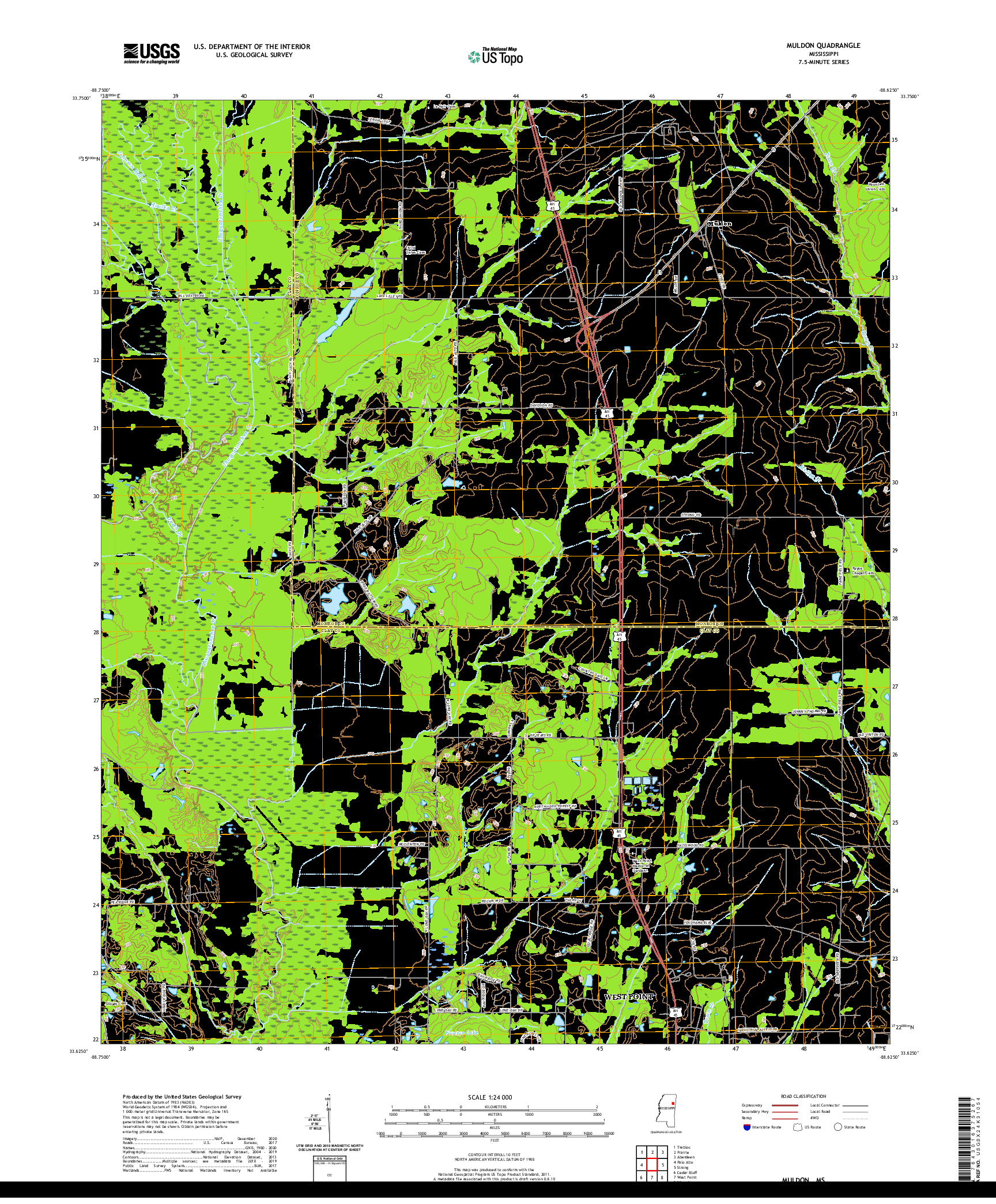 USGS US TOPO 7.5-MINUTE MAP FOR MULDON, MS 2020