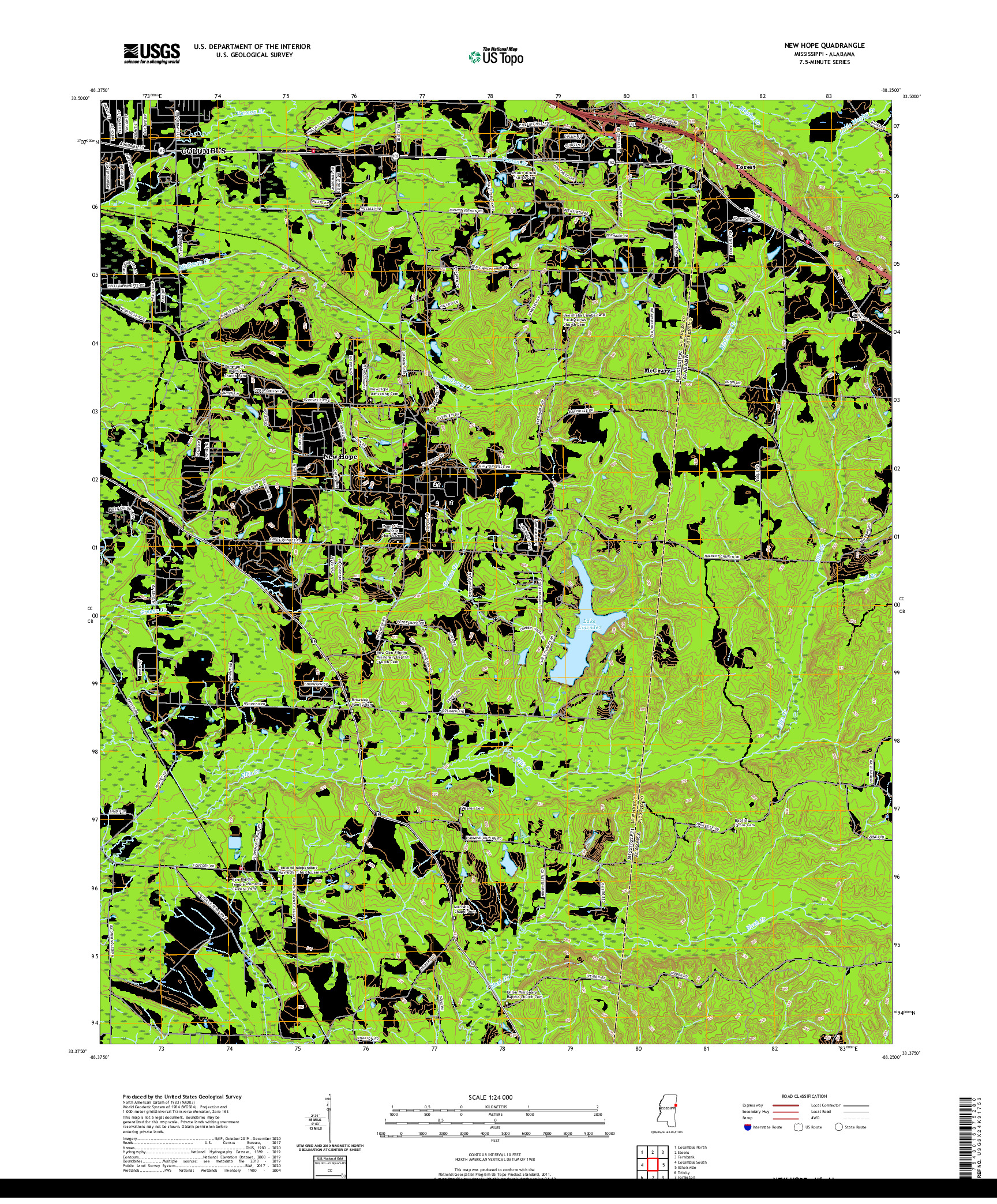 USGS US TOPO 7.5-MINUTE MAP FOR NEW HOPE, MS,AL 2020