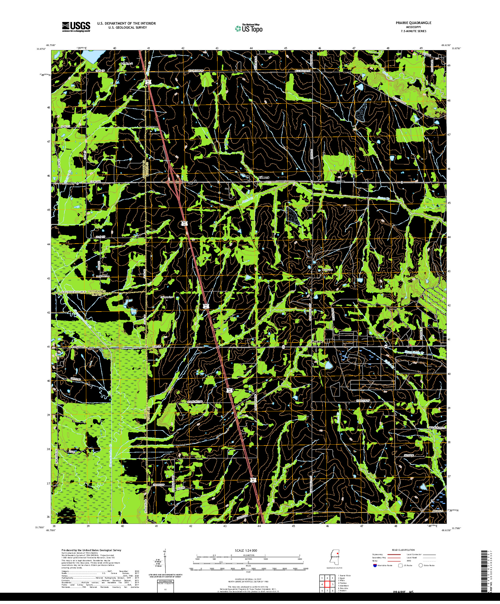 USGS US TOPO 7.5-MINUTE MAP FOR PRAIRIE, MS 2020