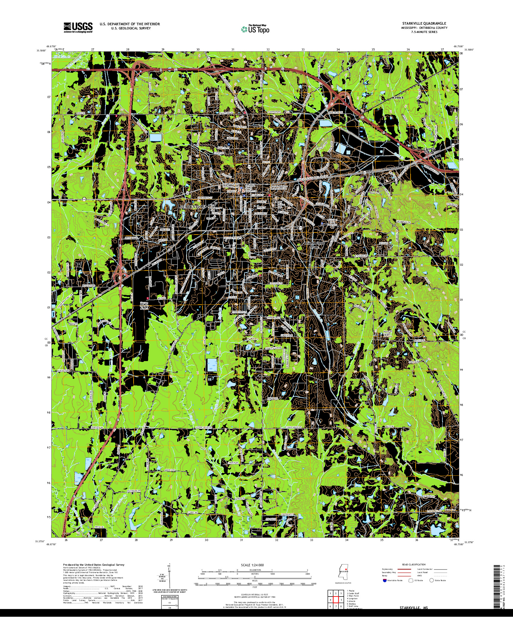 USGS US TOPO 7.5-MINUTE MAP FOR STARKVILLE, MS 2020