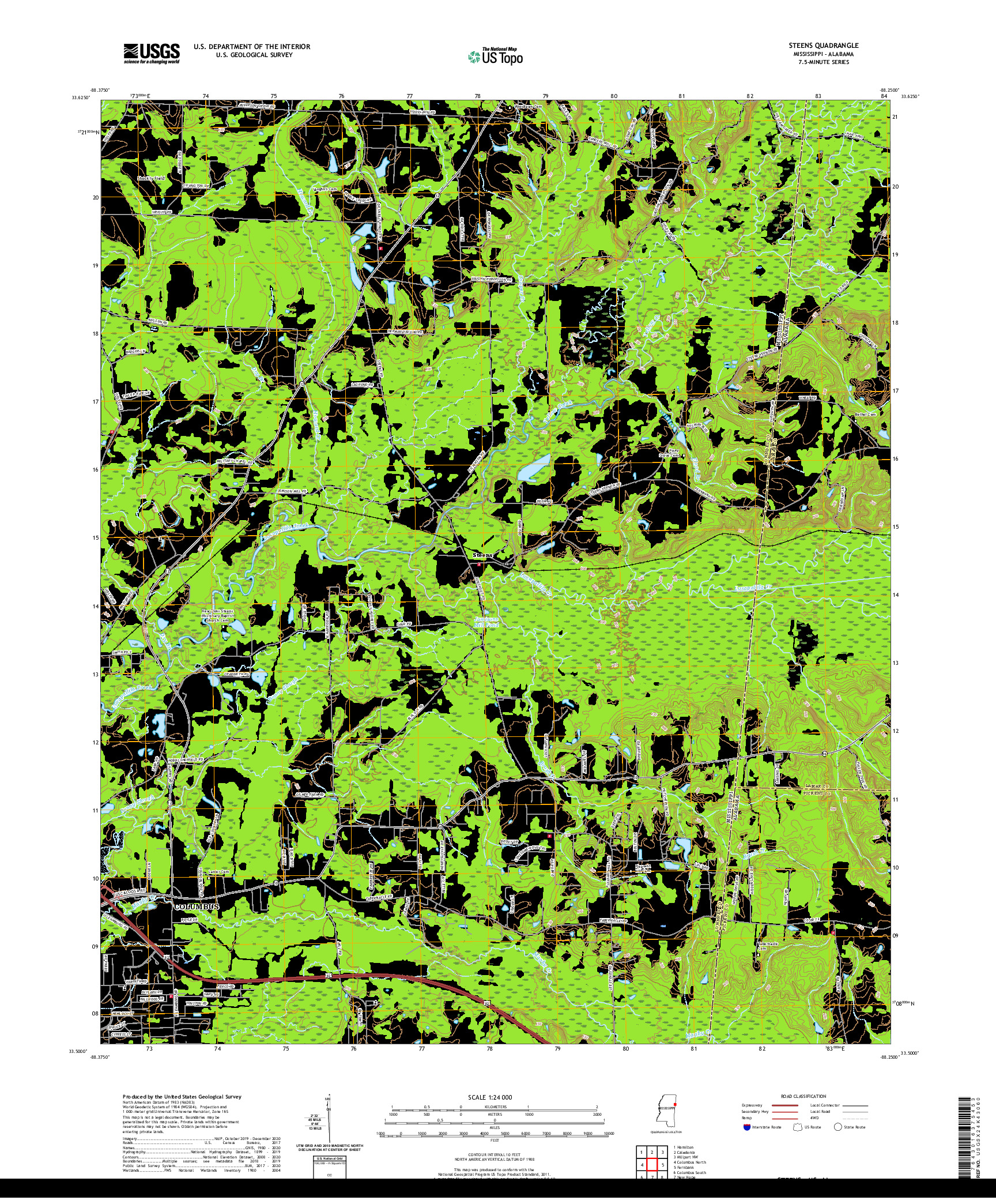 USGS US TOPO 7.5-MINUTE MAP FOR STEENS, MS,AL 2020