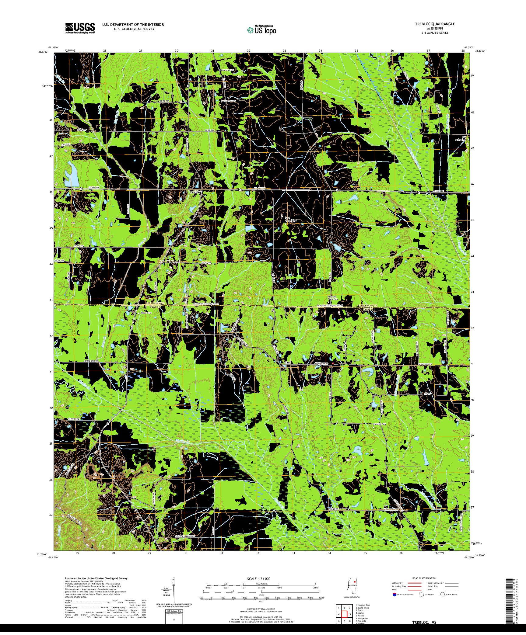 USGS US TOPO 7.5-MINUTE MAP FOR TREBLOC, MS 2020