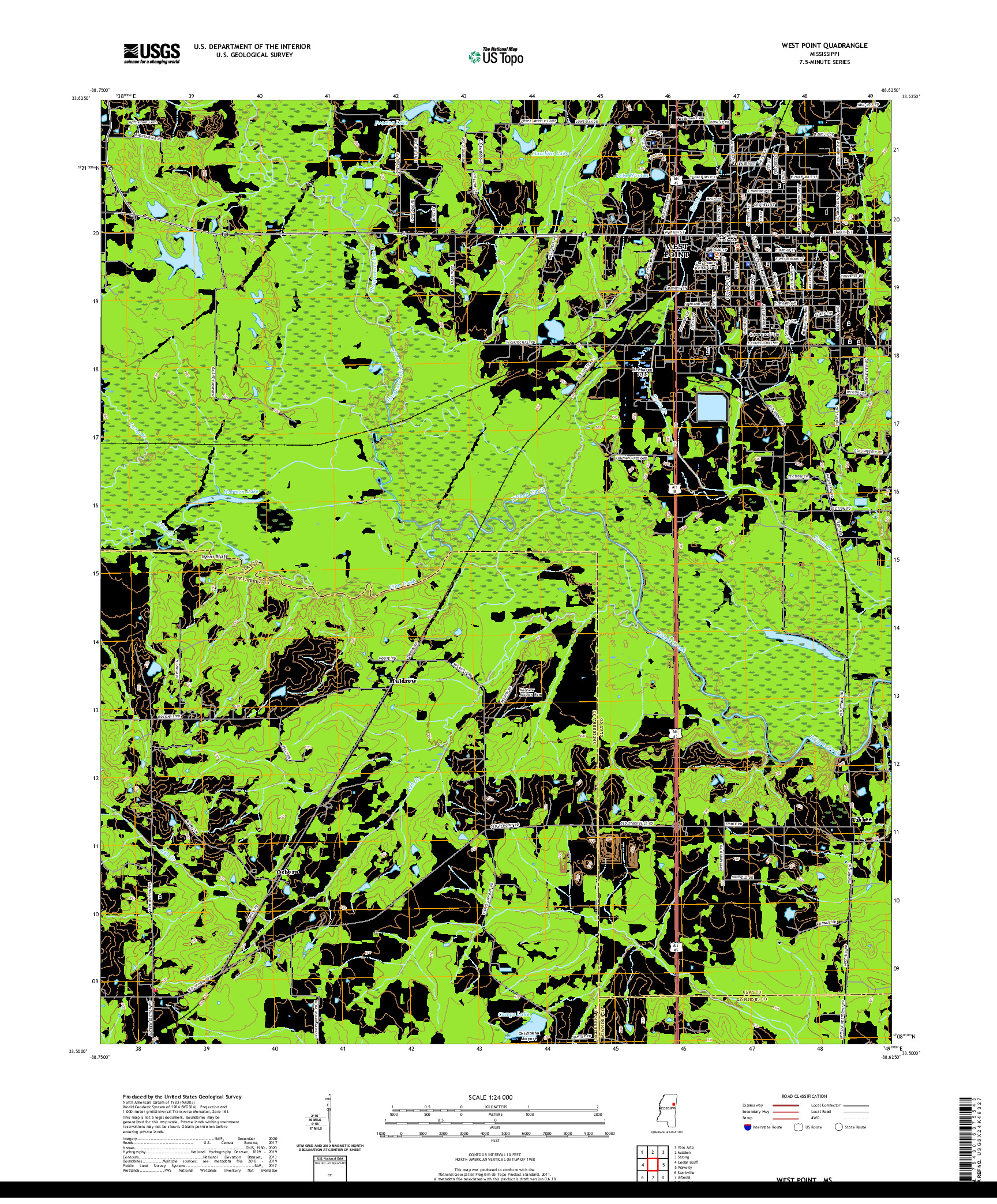 USGS US TOPO 7.5-MINUTE MAP FOR WEST POINT, MS 2020