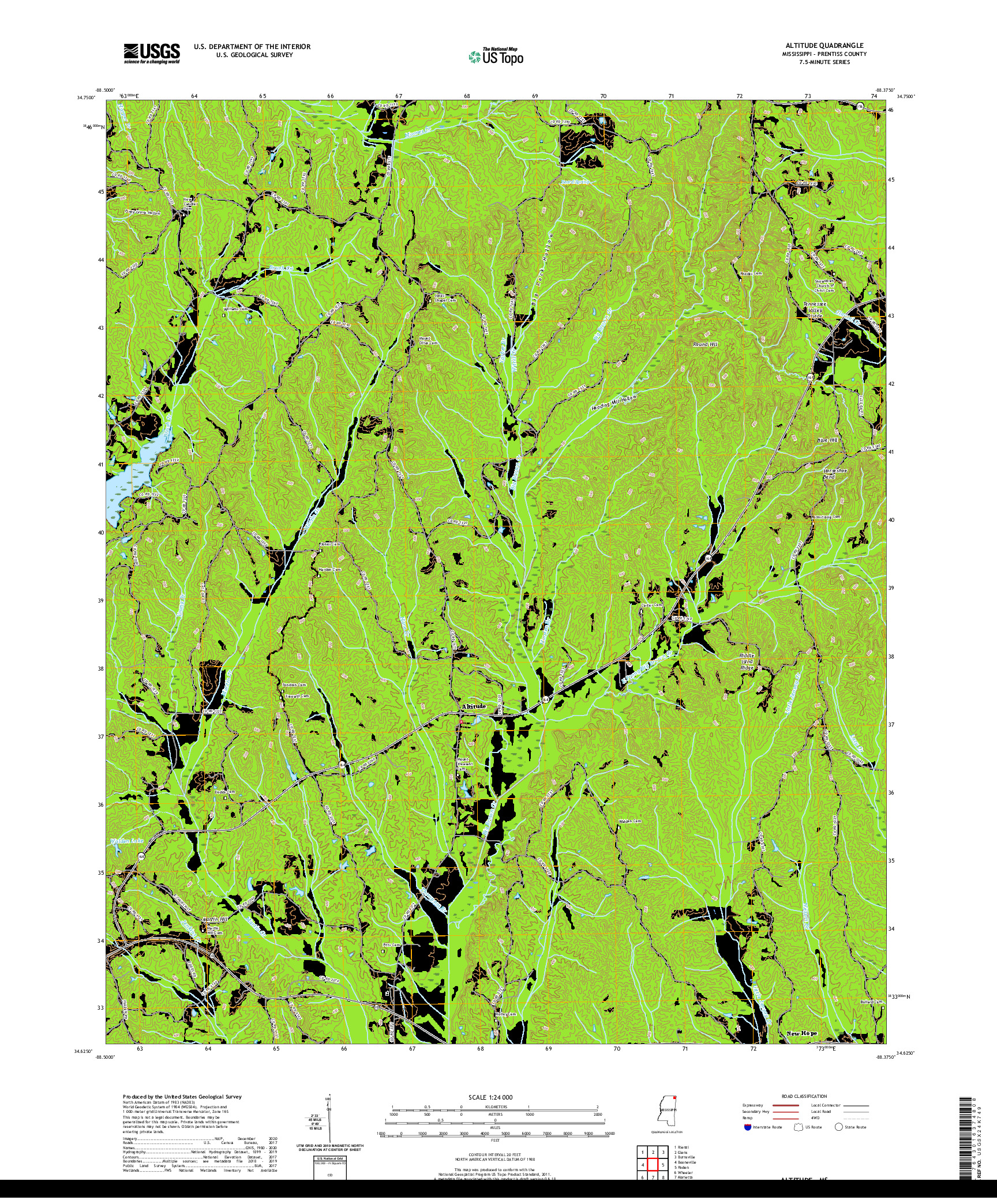 USGS US TOPO 7.5-MINUTE MAP FOR ALTITUDE, MS 2020