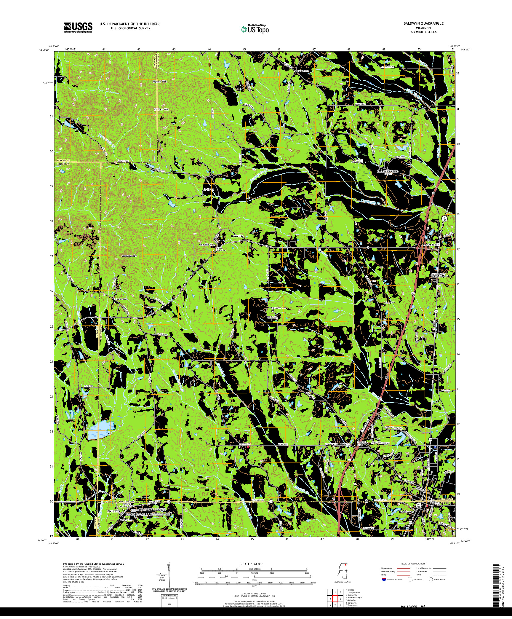 USGS US TOPO 7.5-MINUTE MAP FOR BALDWYN, MS 2020