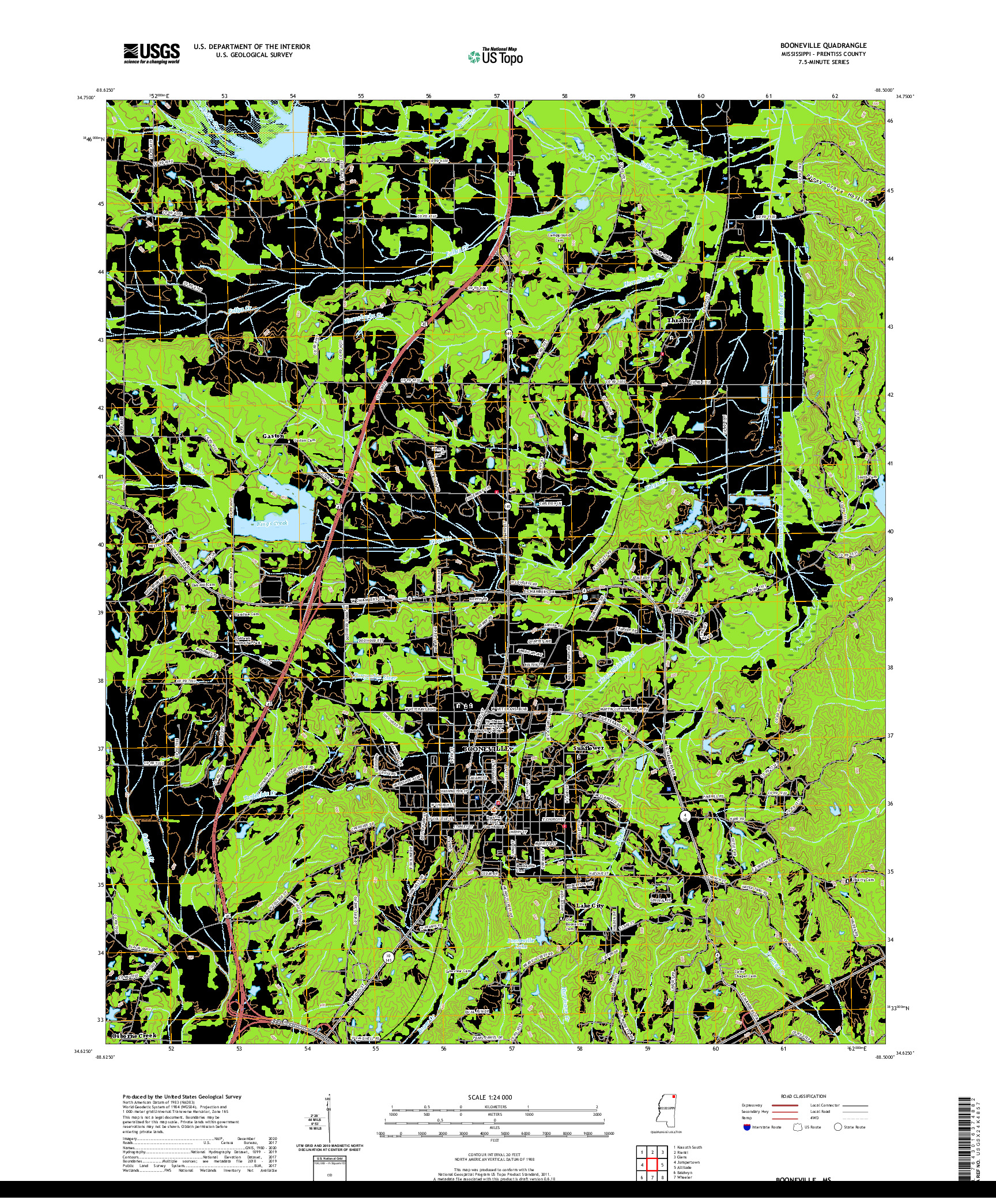 USGS US TOPO 7.5-MINUTE MAP FOR BOONEVILLE, MS 2020