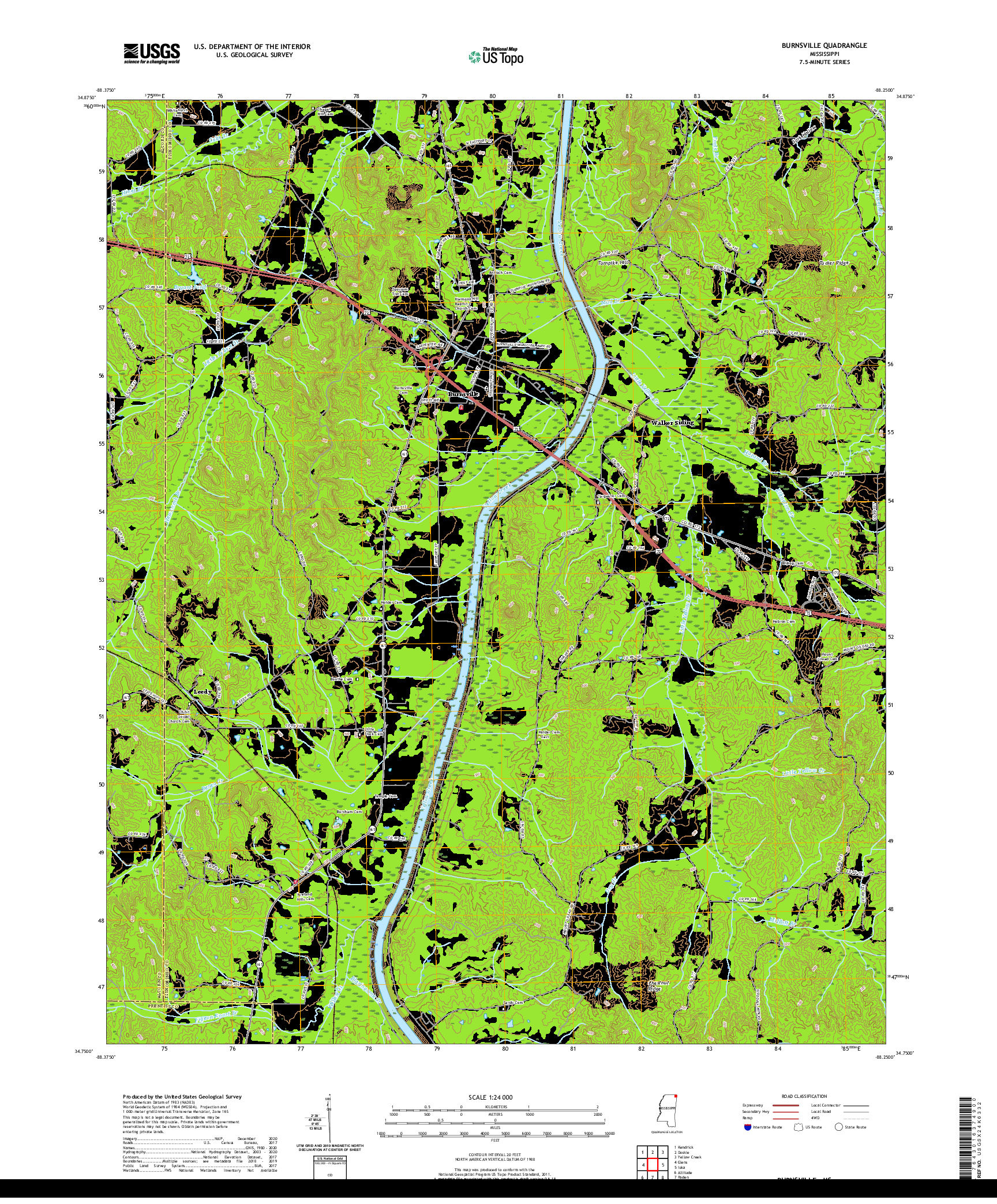 USGS US TOPO 7.5-MINUTE MAP FOR BURNSVILLE, MS 2020