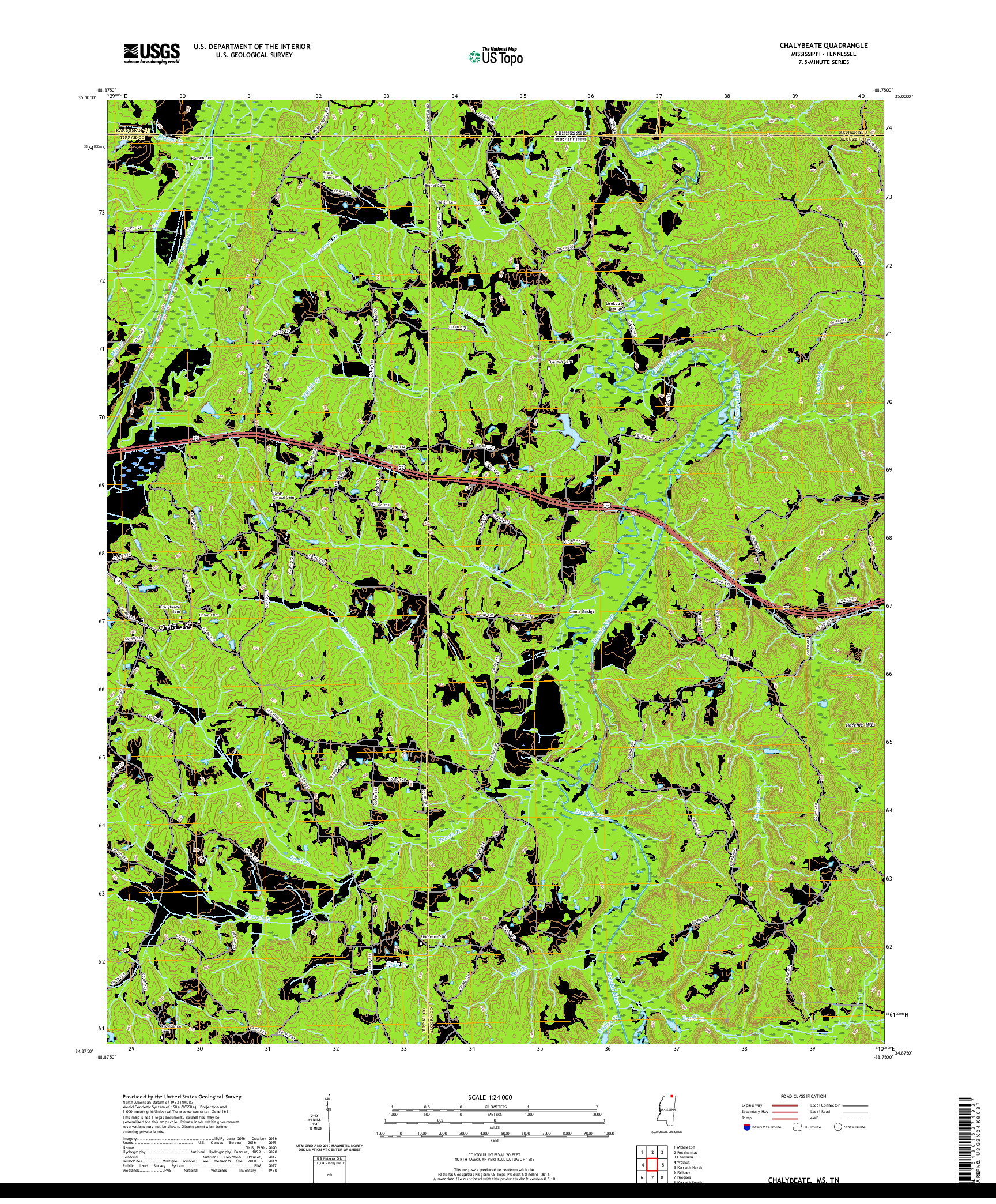 USGS US TOPO 7.5-MINUTE MAP FOR CHALYBEATE, MS,TN 2020