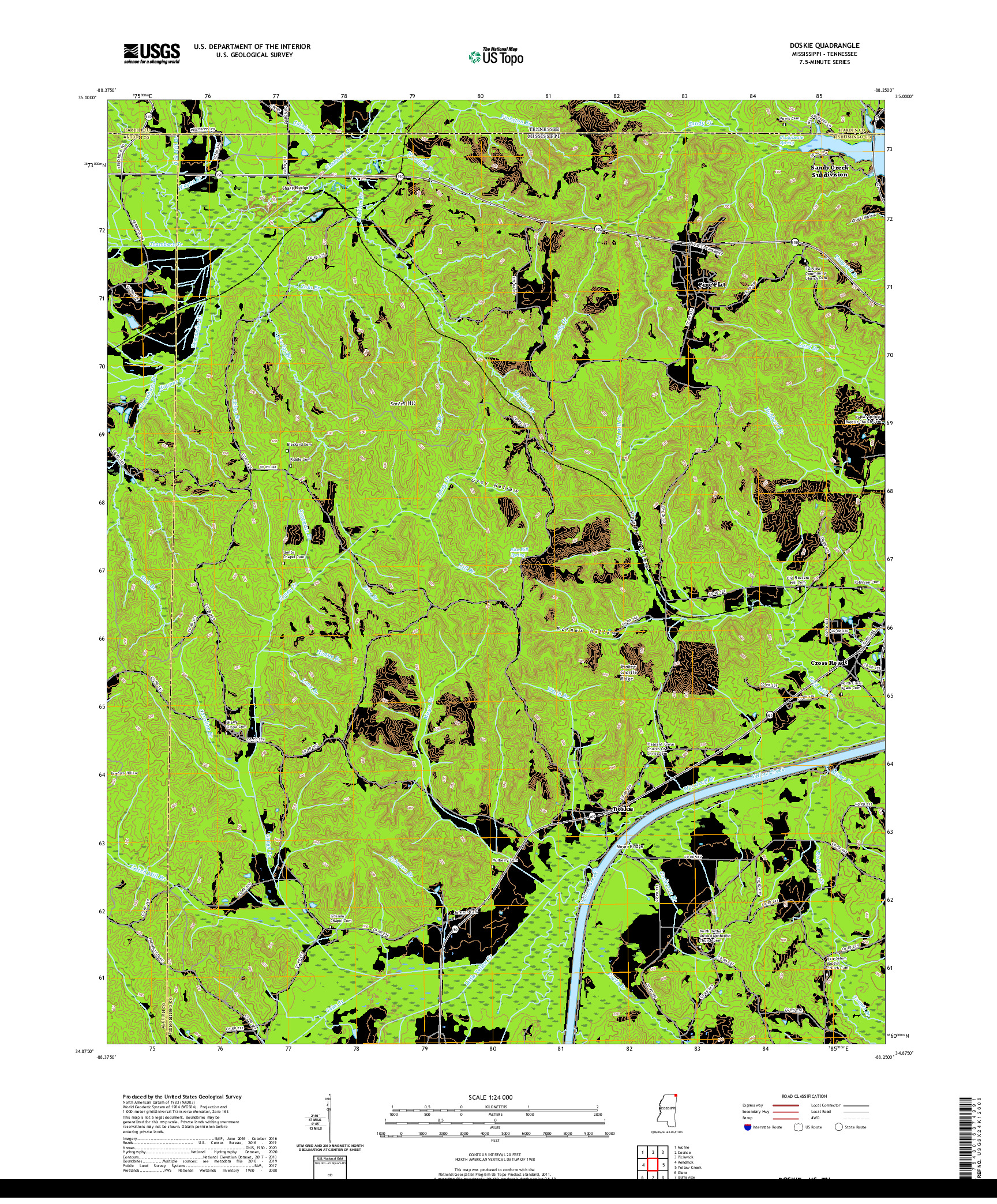 USGS US TOPO 7.5-MINUTE MAP FOR DOSKIE, MS,TN 2020