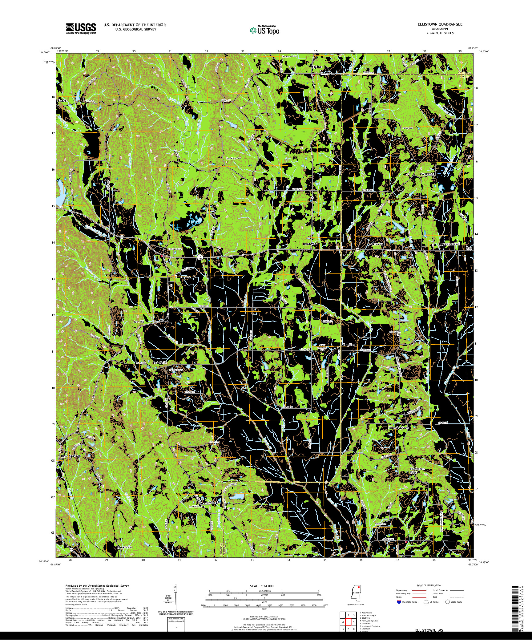 USGS US TOPO 7.5-MINUTE MAP FOR ELLISTOWN, MS 2020