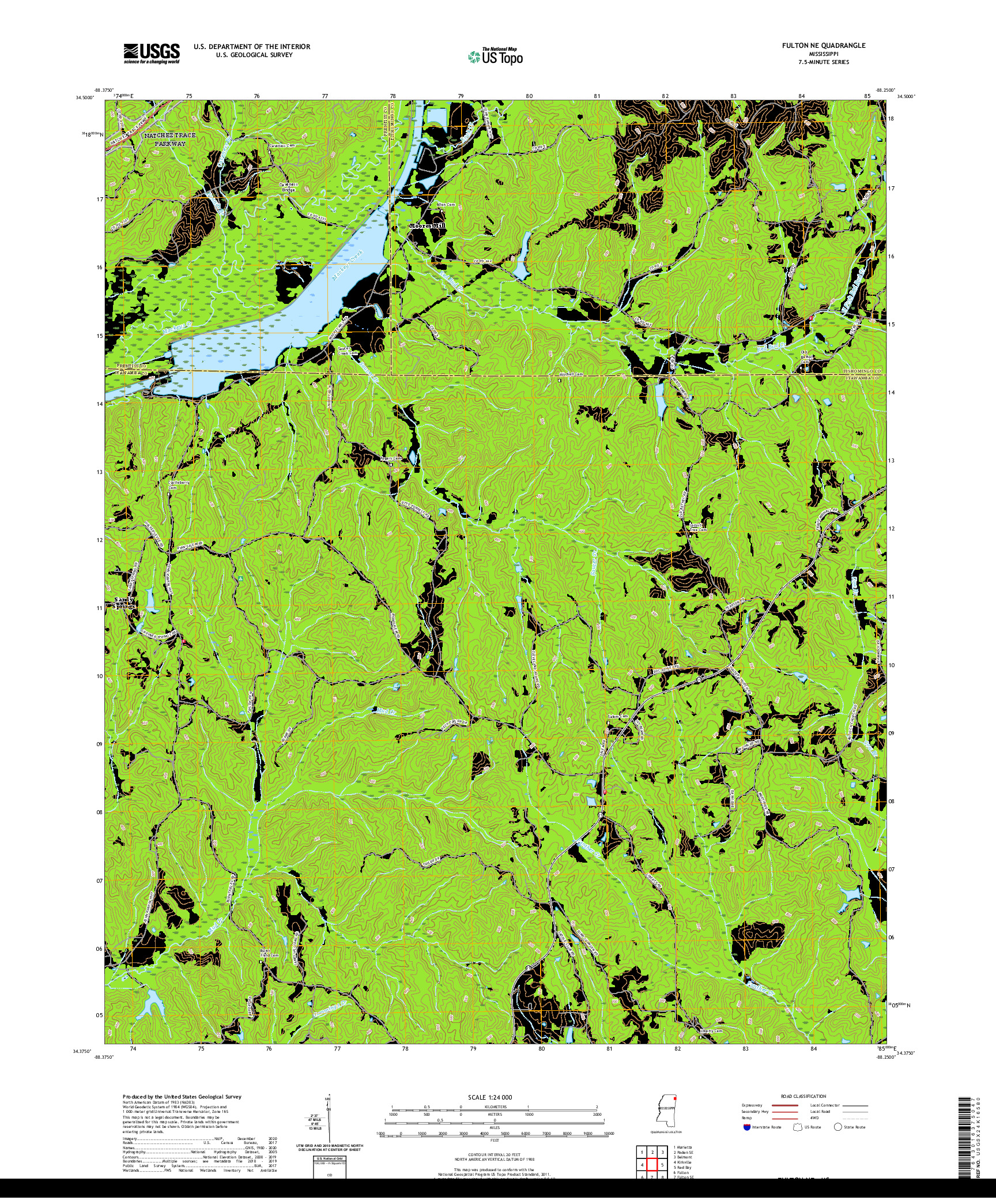 USGS US TOPO 7.5-MINUTE MAP FOR FULTON NE, MS 2020