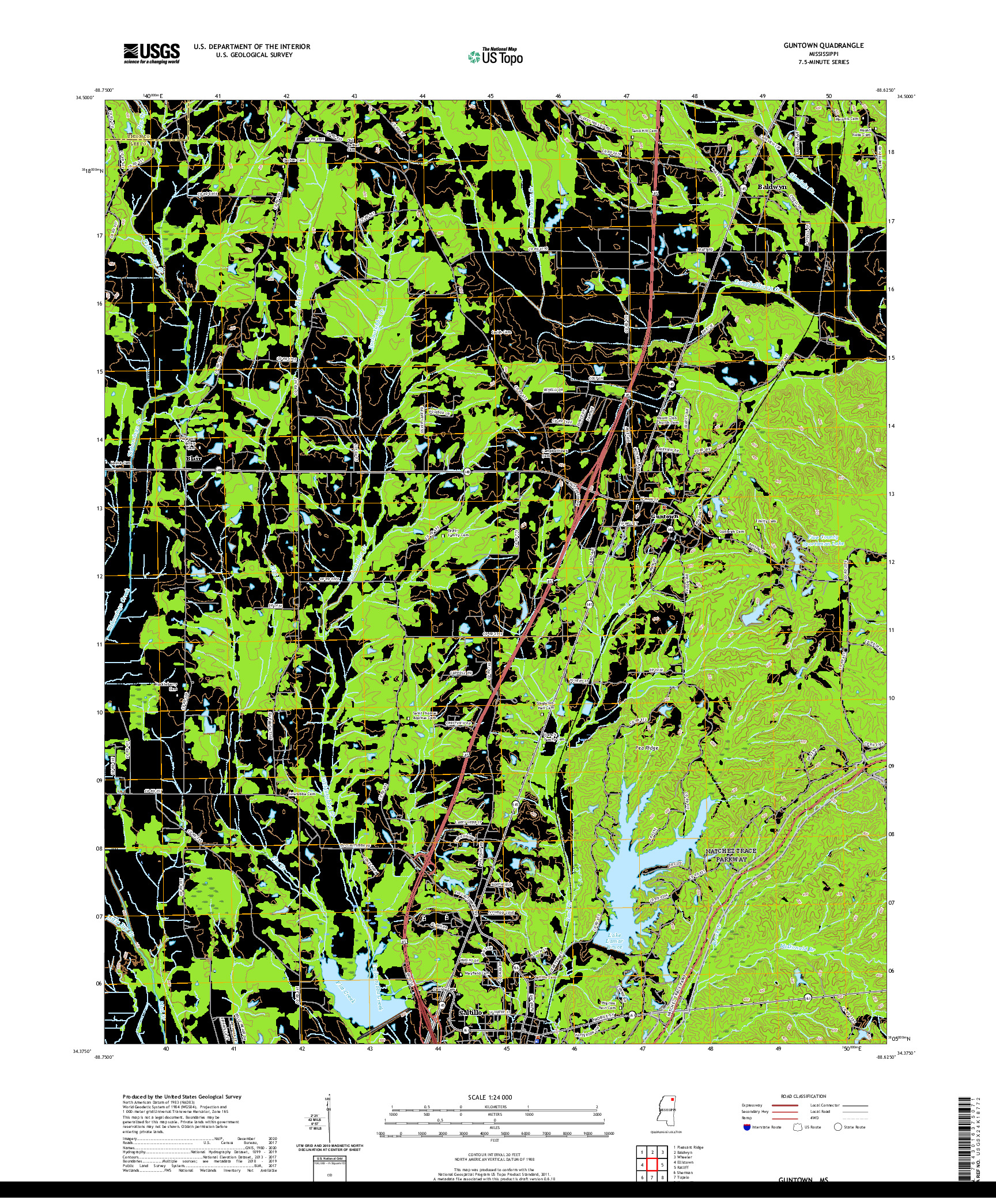 USGS US TOPO 7.5-MINUTE MAP FOR GUNTOWN, MS 2020