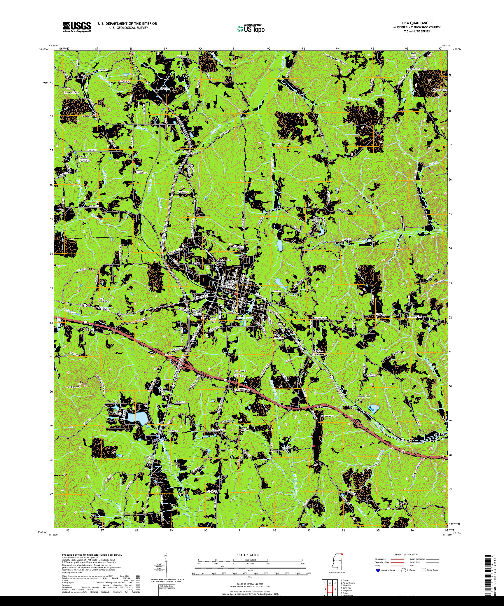 USGS US TOPO 7.5-MINUTE MAP FOR IUKA, MS 2020