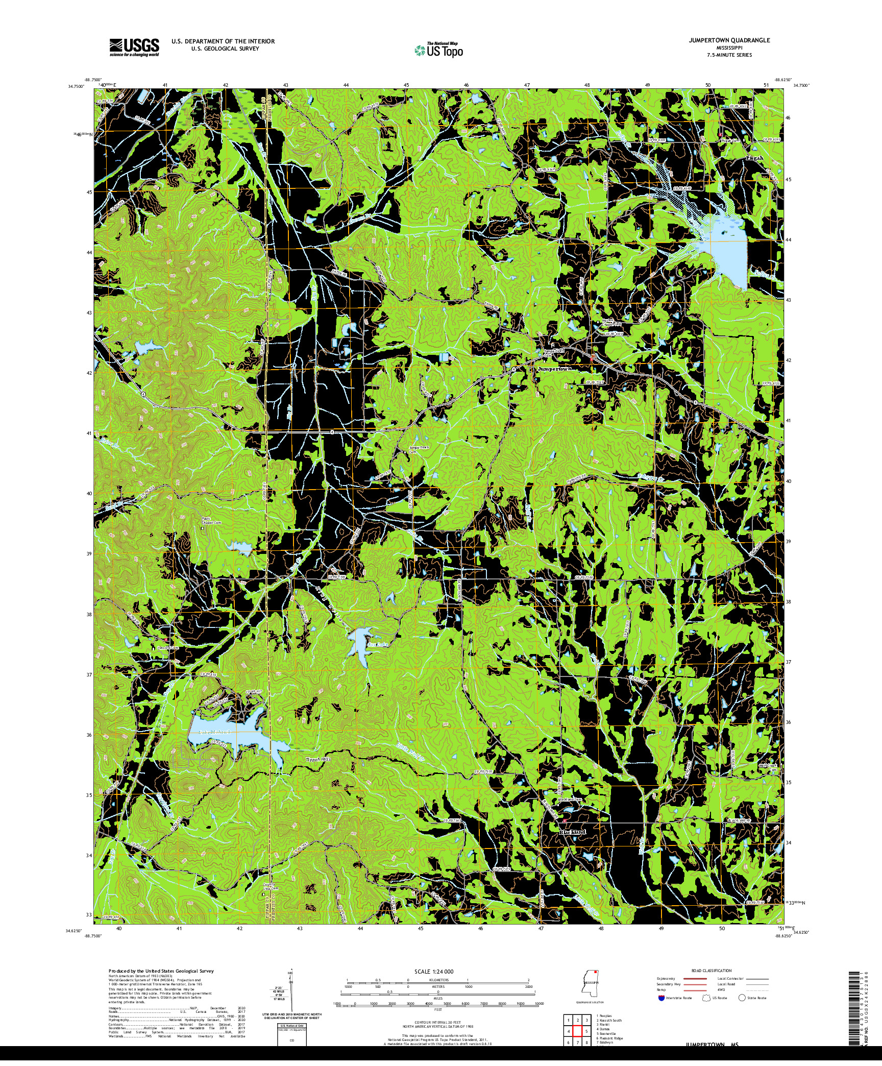 USGS US TOPO 7.5-MINUTE MAP FOR JUMPERTOWN, MS 2020