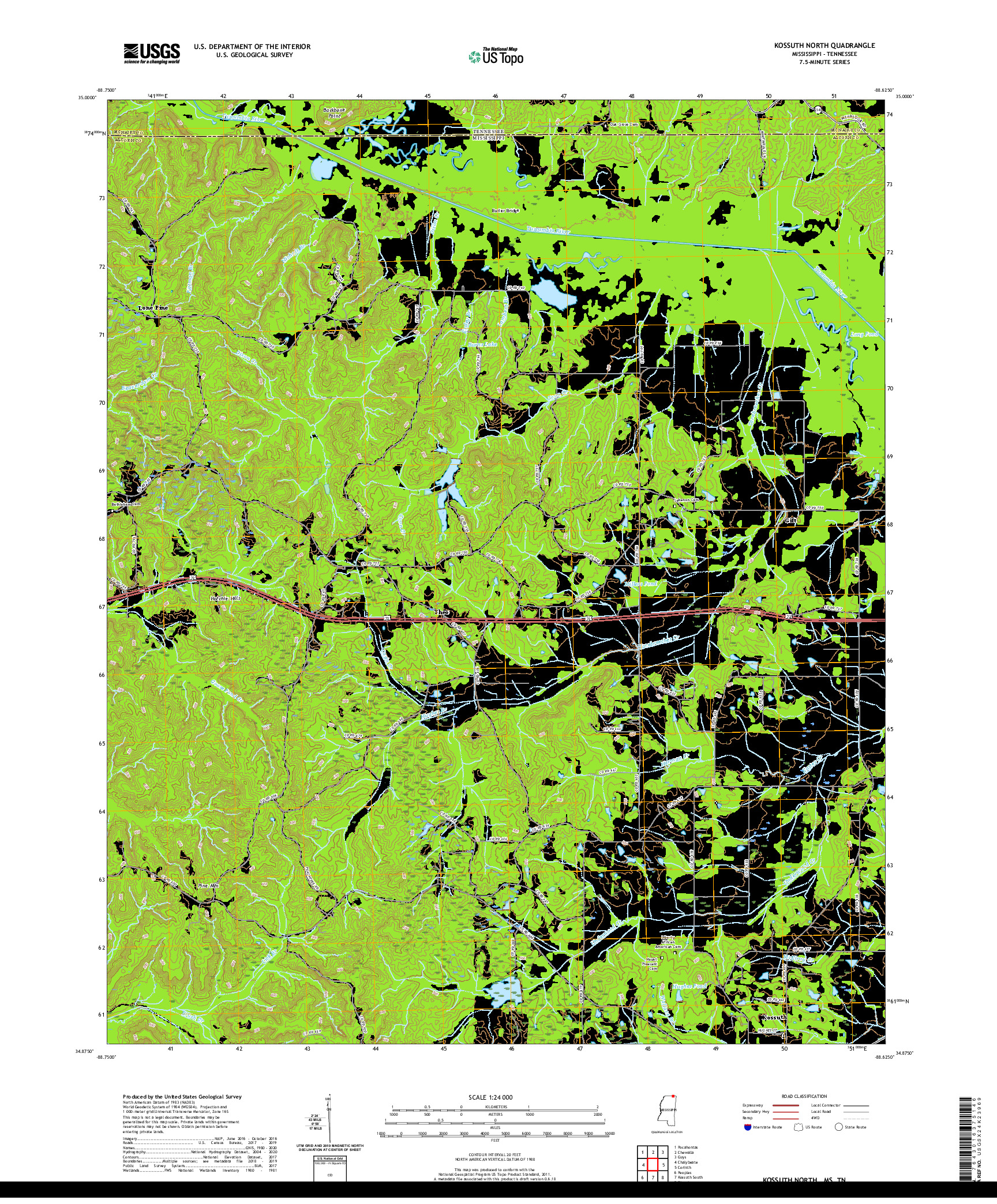 USGS US TOPO 7.5-MINUTE MAP FOR KOSSUTH NORTH, MS,TN 2020