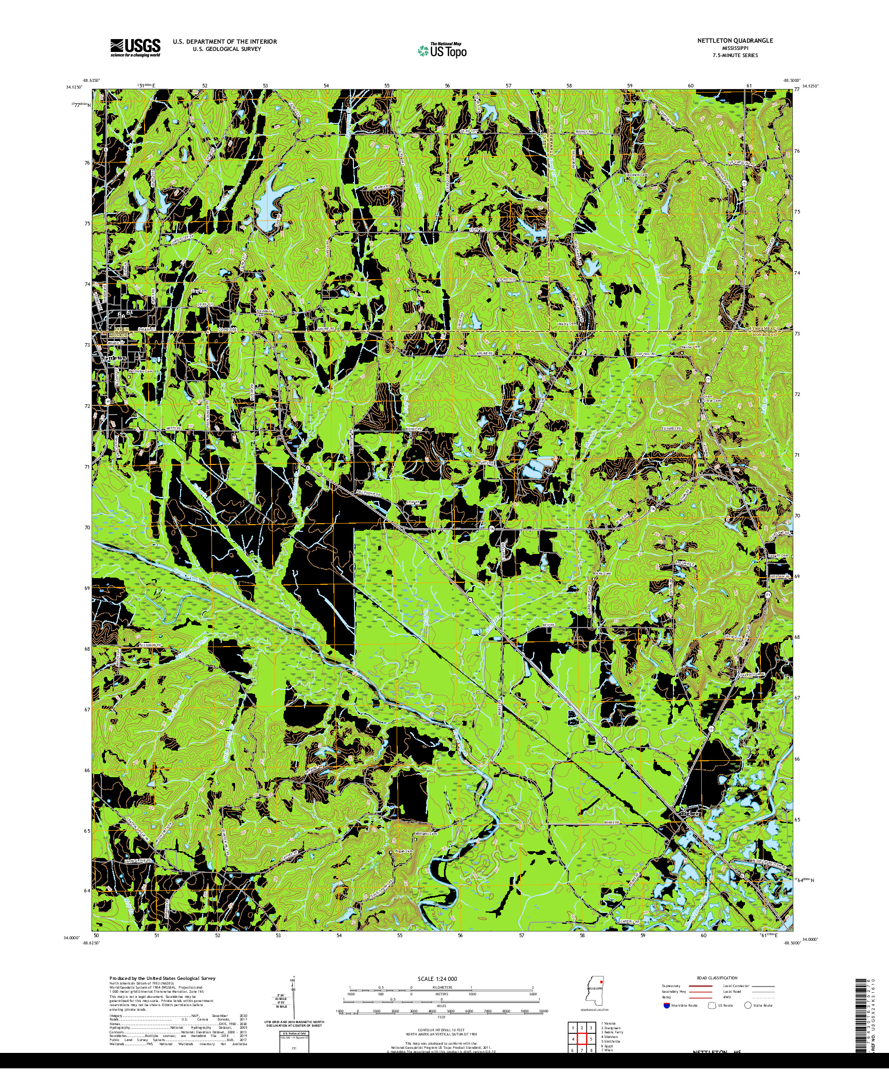 USGS US TOPO 7.5-MINUTE MAP FOR NETTLETON, MS 2020