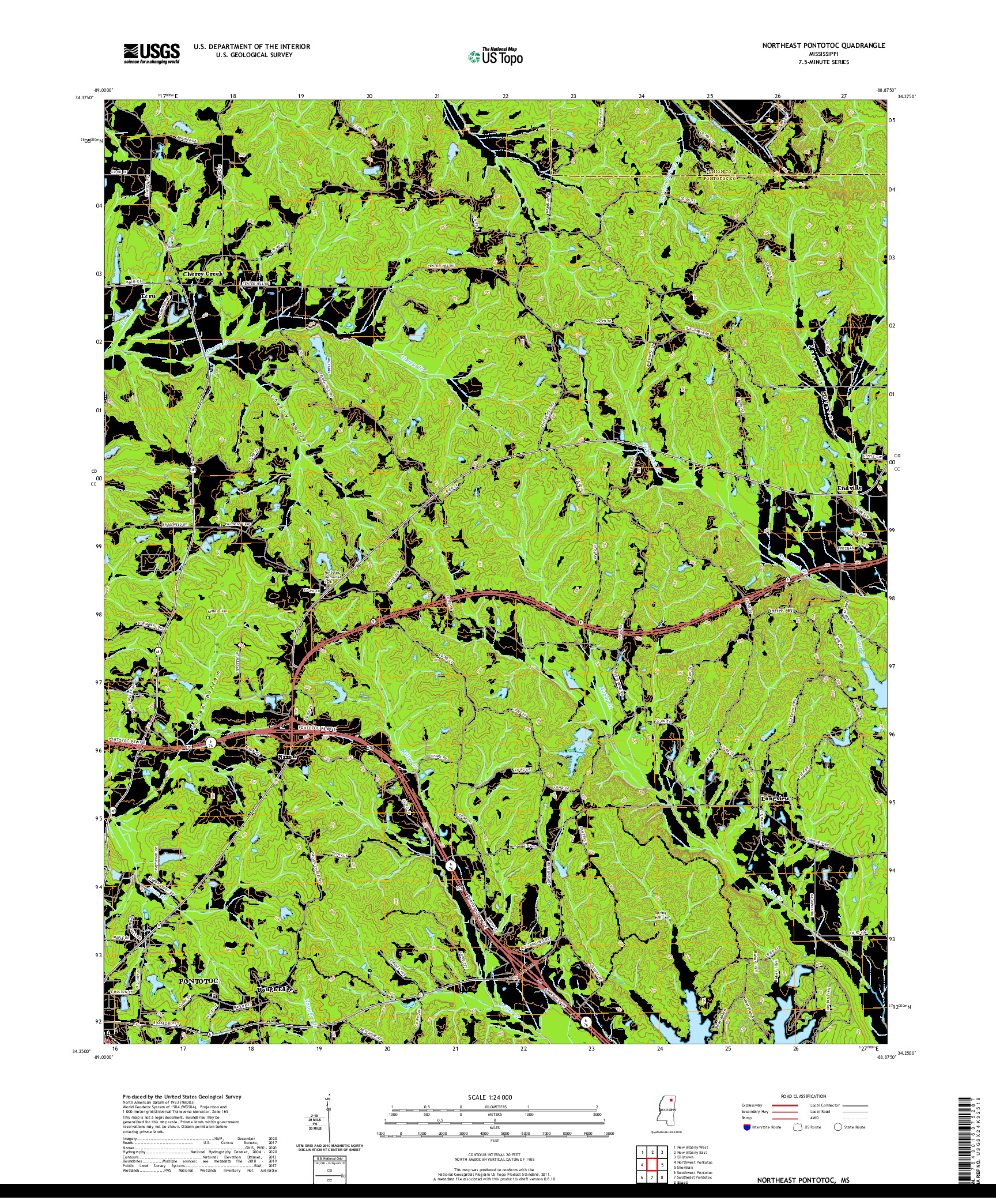 USGS US TOPO 7.5-MINUTE MAP FOR NORTHEAST PONTOTOC, MS 2020