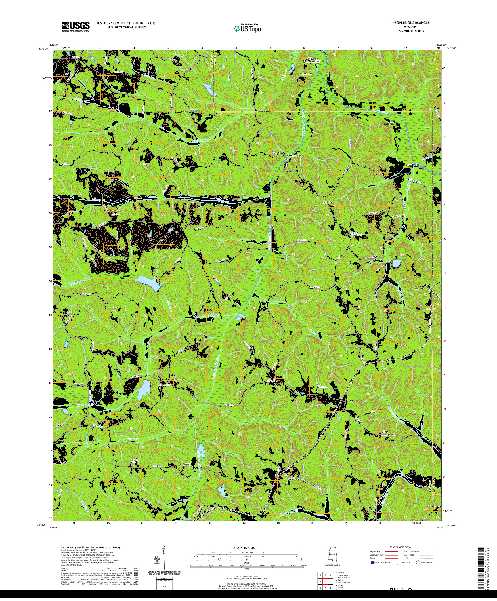 USGS US TOPO 7.5-MINUTE MAP FOR PEOPLES, MS 2020