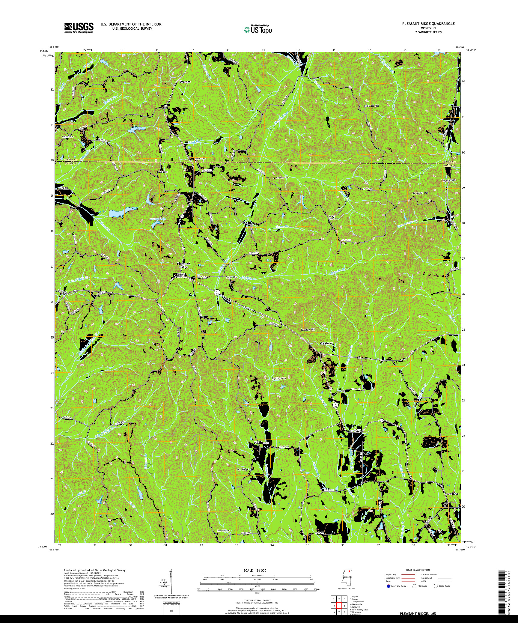 USGS US TOPO 7.5-MINUTE MAP FOR PLEASANT RIDGE, MS 2020