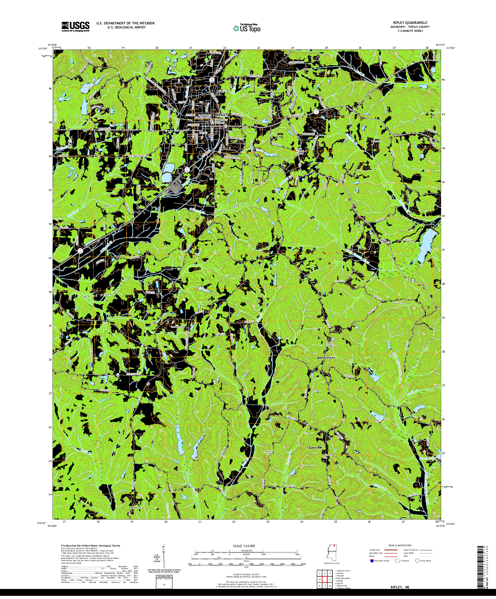 USGS US TOPO 7.5-MINUTE MAP FOR RIPLEY, MS 2020