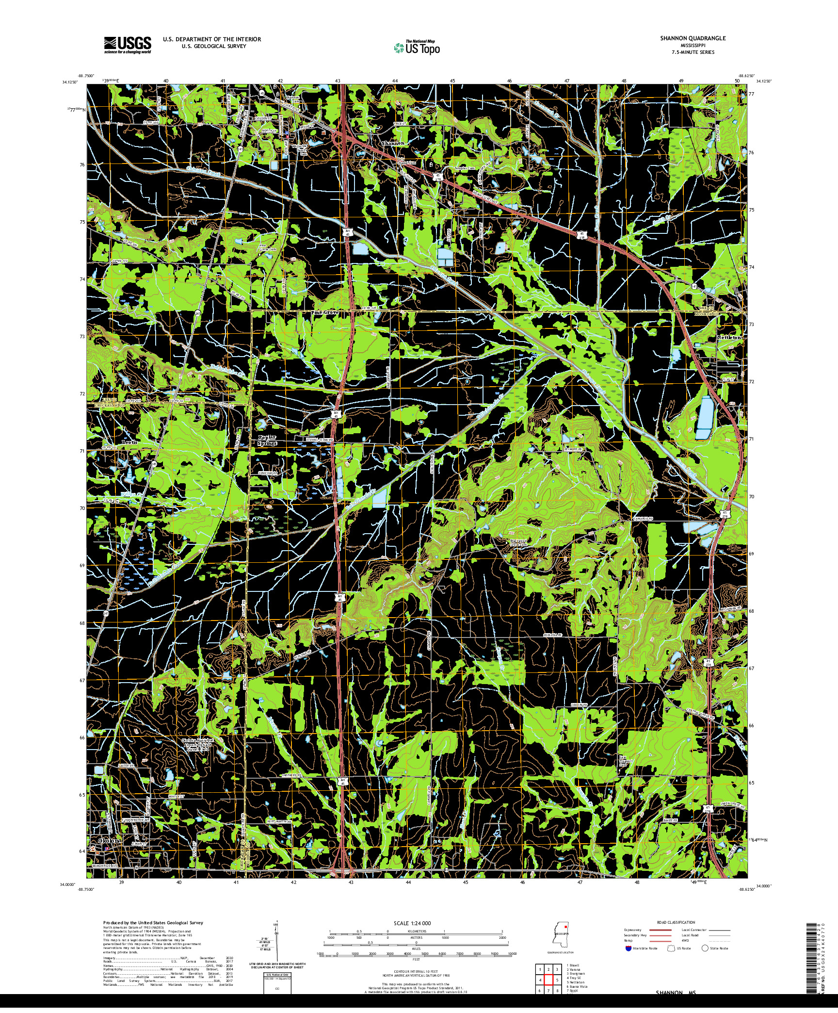 USGS US TOPO 7.5-MINUTE MAP FOR SHANNON, MS 2020