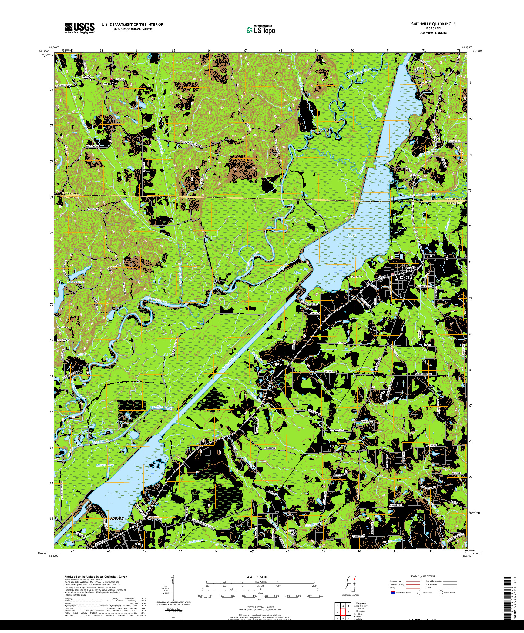 USGS US TOPO 7.5-MINUTE MAP FOR SMITHVILLE, MS 2020