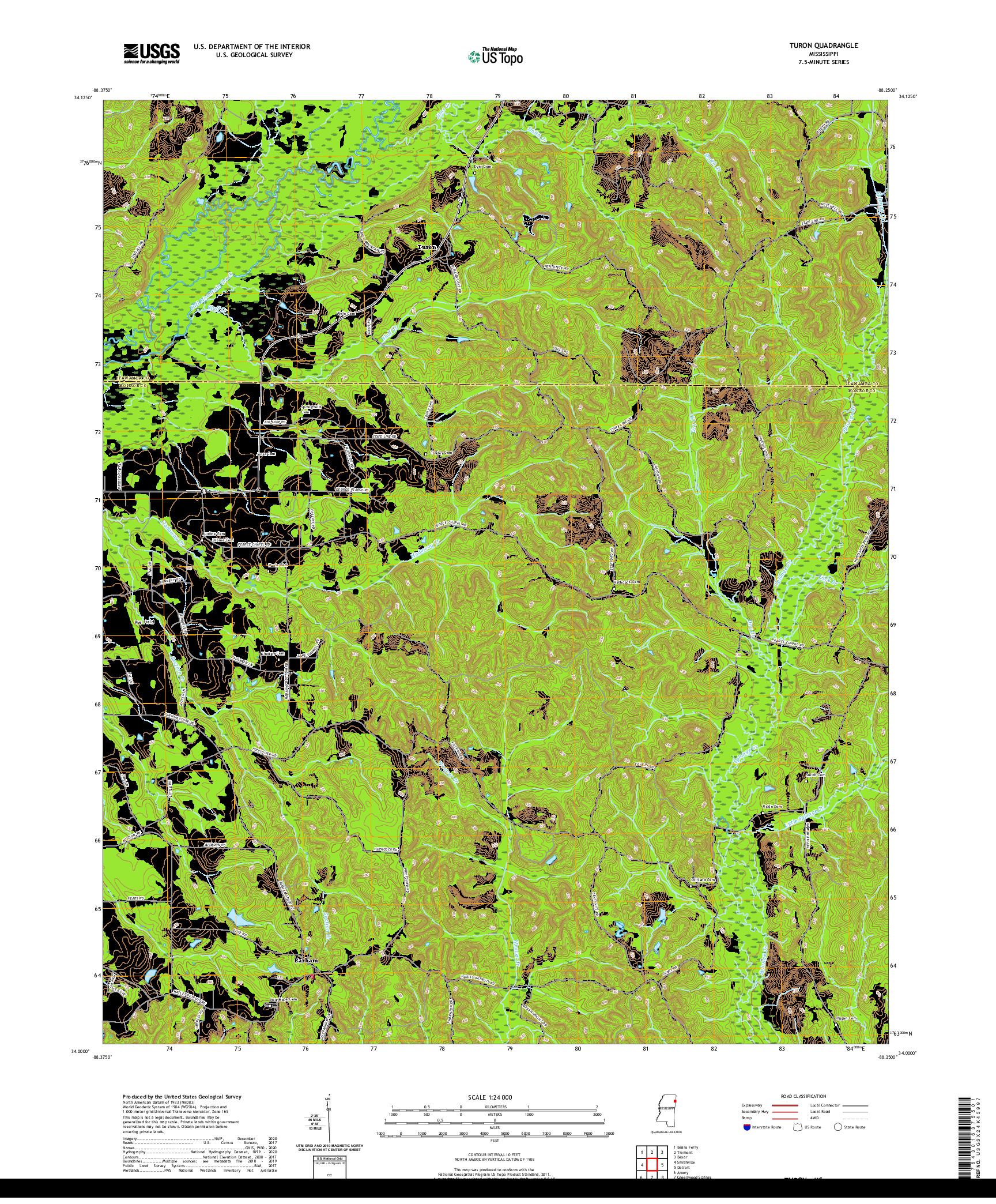 USGS US TOPO 7.5-MINUTE MAP FOR TURON, MS 2020