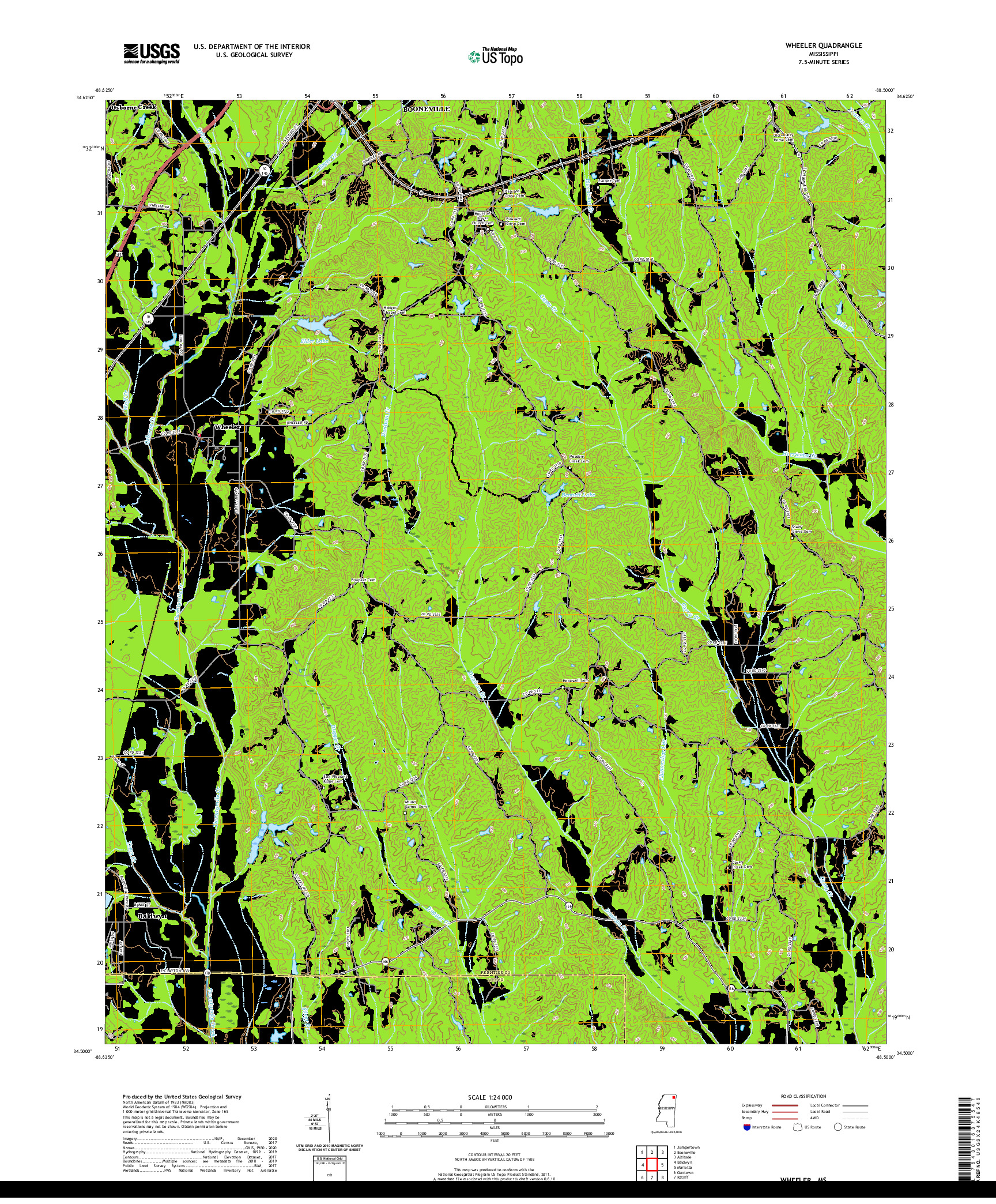 USGS US TOPO 7.5-MINUTE MAP FOR WHEELER, MS 2020