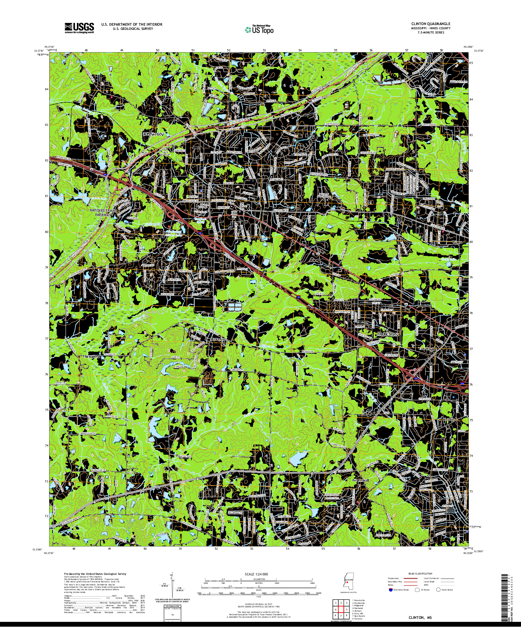 USGS US TOPO 7.5-MINUTE MAP FOR CLINTON, MS 2020