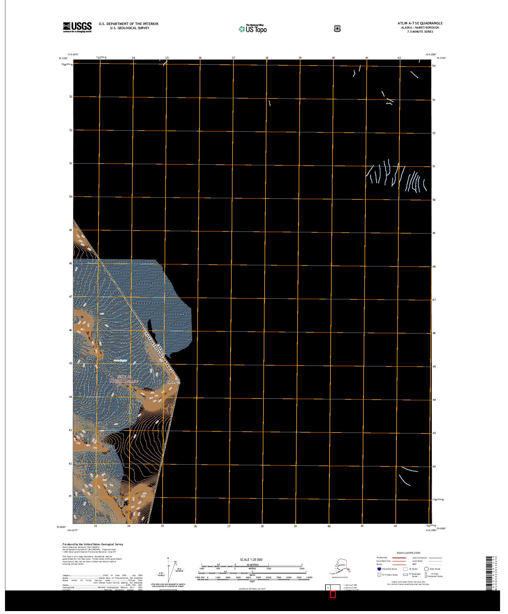 USGS US TOPO 7.5-MINUTE MAP FOR ATLIN A-7 SE, AK,BC 2021