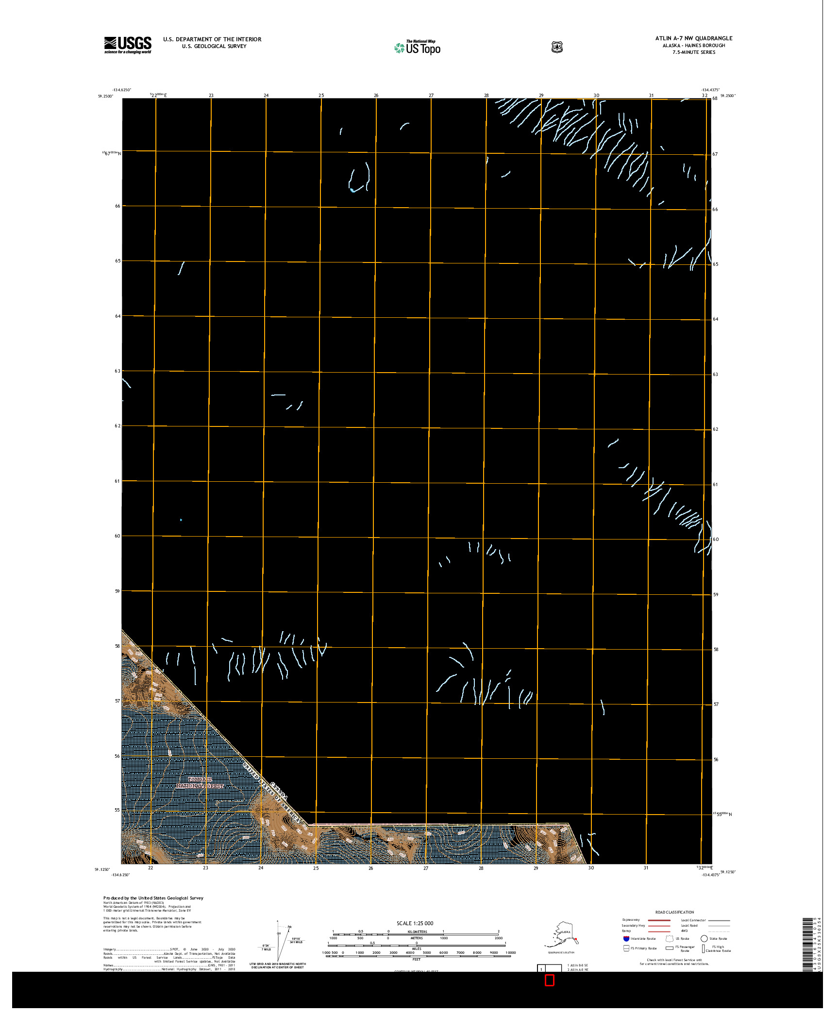 USGS US TOPO 7.5-MINUTE MAP FOR ATLIN A-7 NW, AK,BC 2021