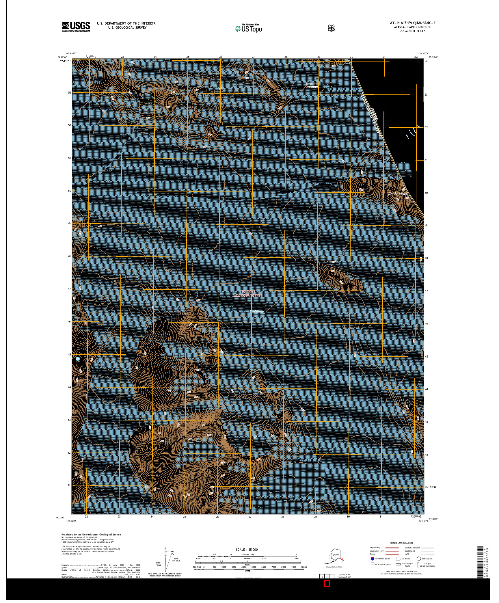 USGS US TOPO 7.5-MINUTE MAP FOR ATLIN A-7 SW, AK,BC 2021