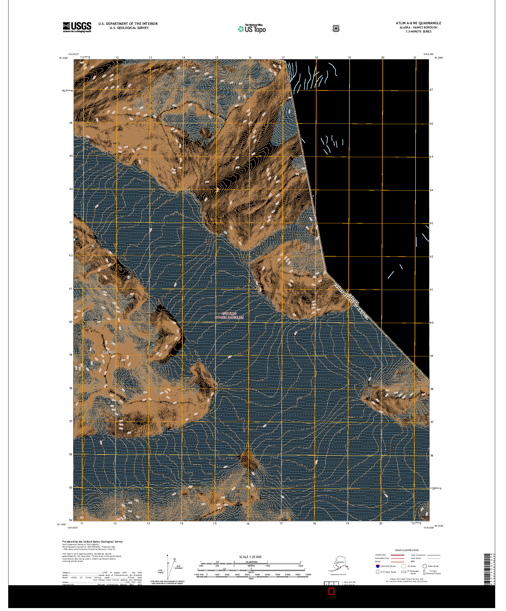 USGS US TOPO 7.5-MINUTE MAP FOR ATLIN A-8 NE, AK,BC 2021