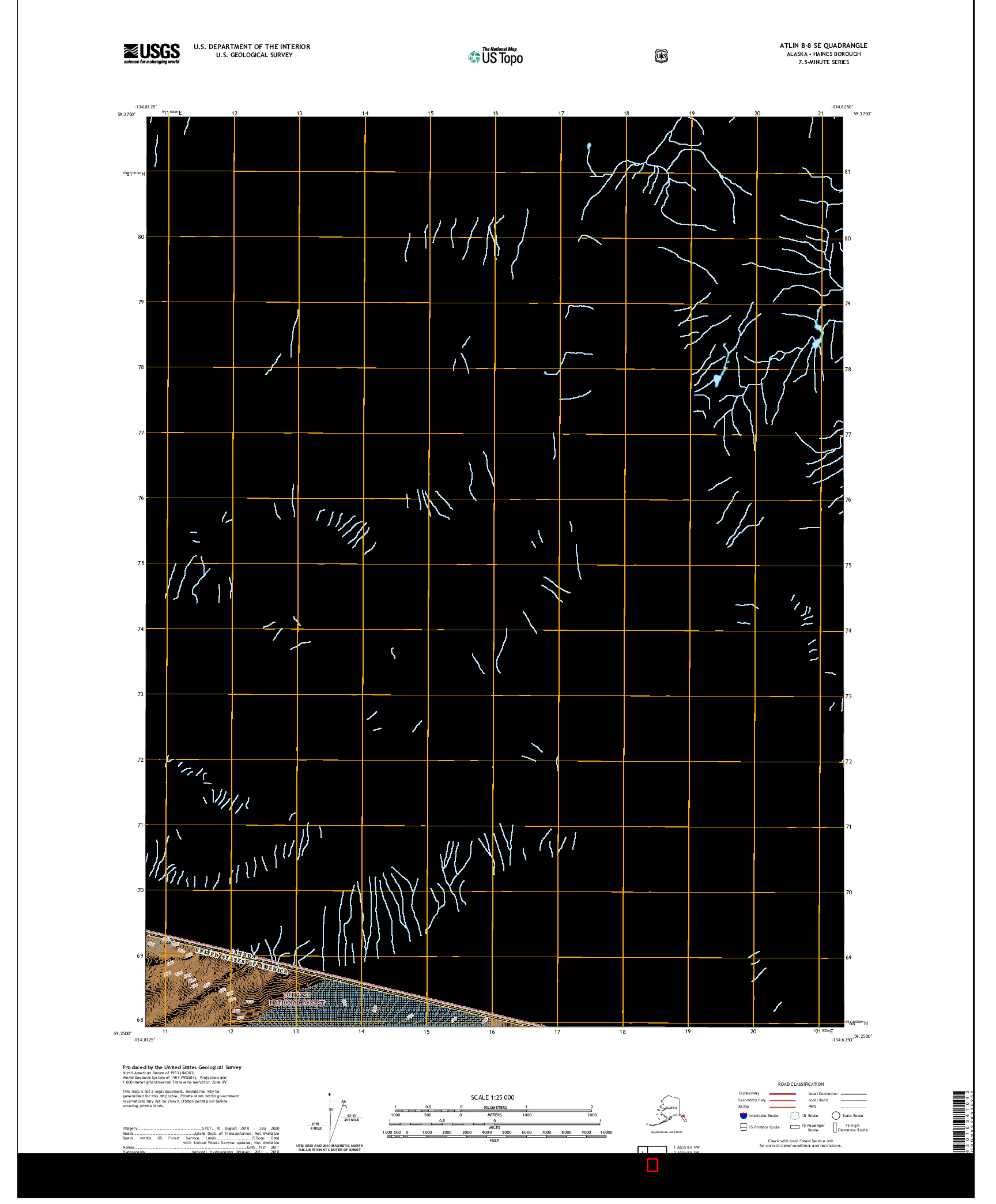 USGS US TOPO 7.5-MINUTE MAP FOR ATLIN B-8 SE, AK,BC 2021