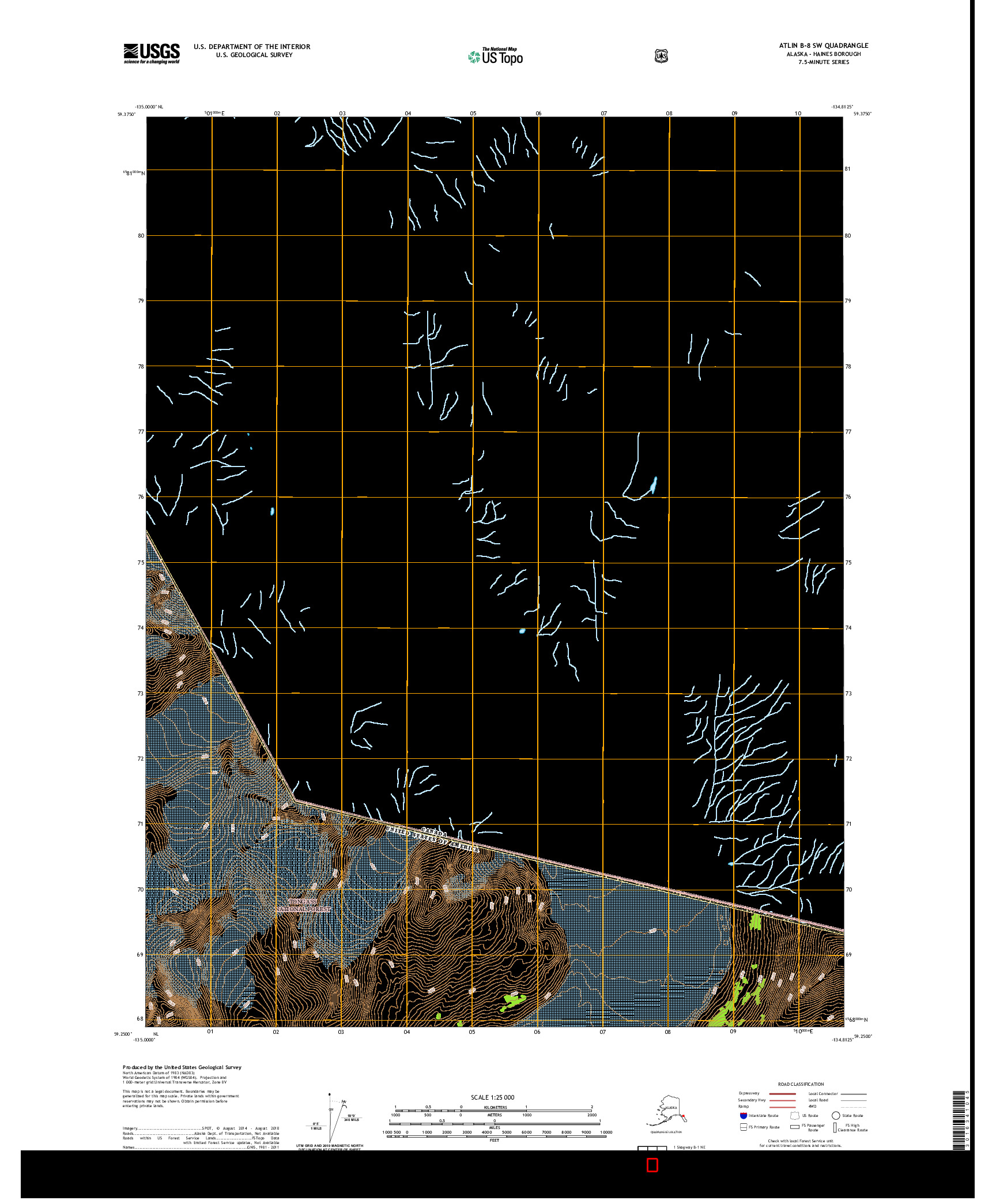 USGS US TOPO 7.5-MINUTE MAP FOR ATLIN B-8 SW, AK,BC 2021