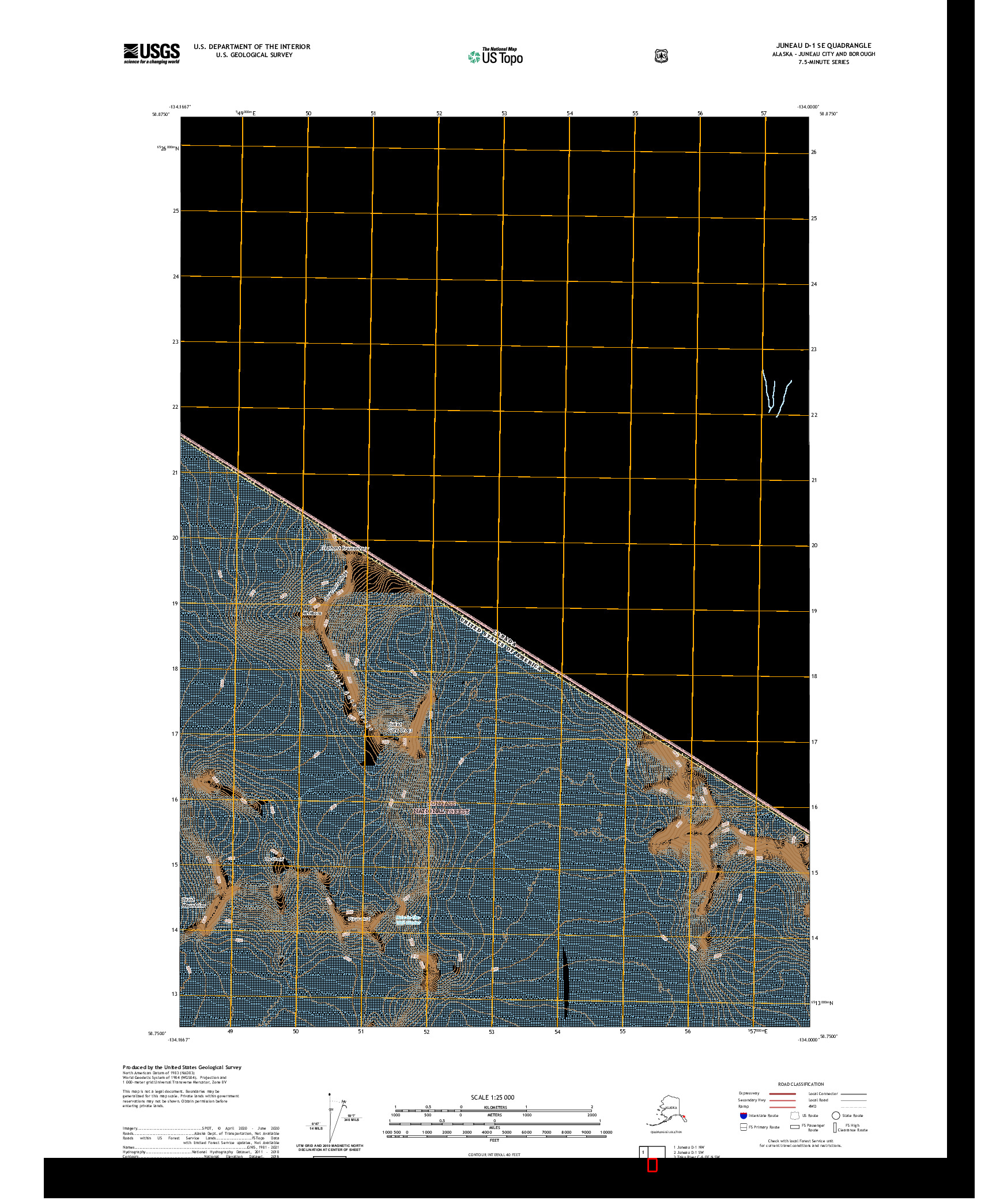 USGS US TOPO 7.5-MINUTE MAP FOR JUNEAU D-1 SE, AK,BC 2021