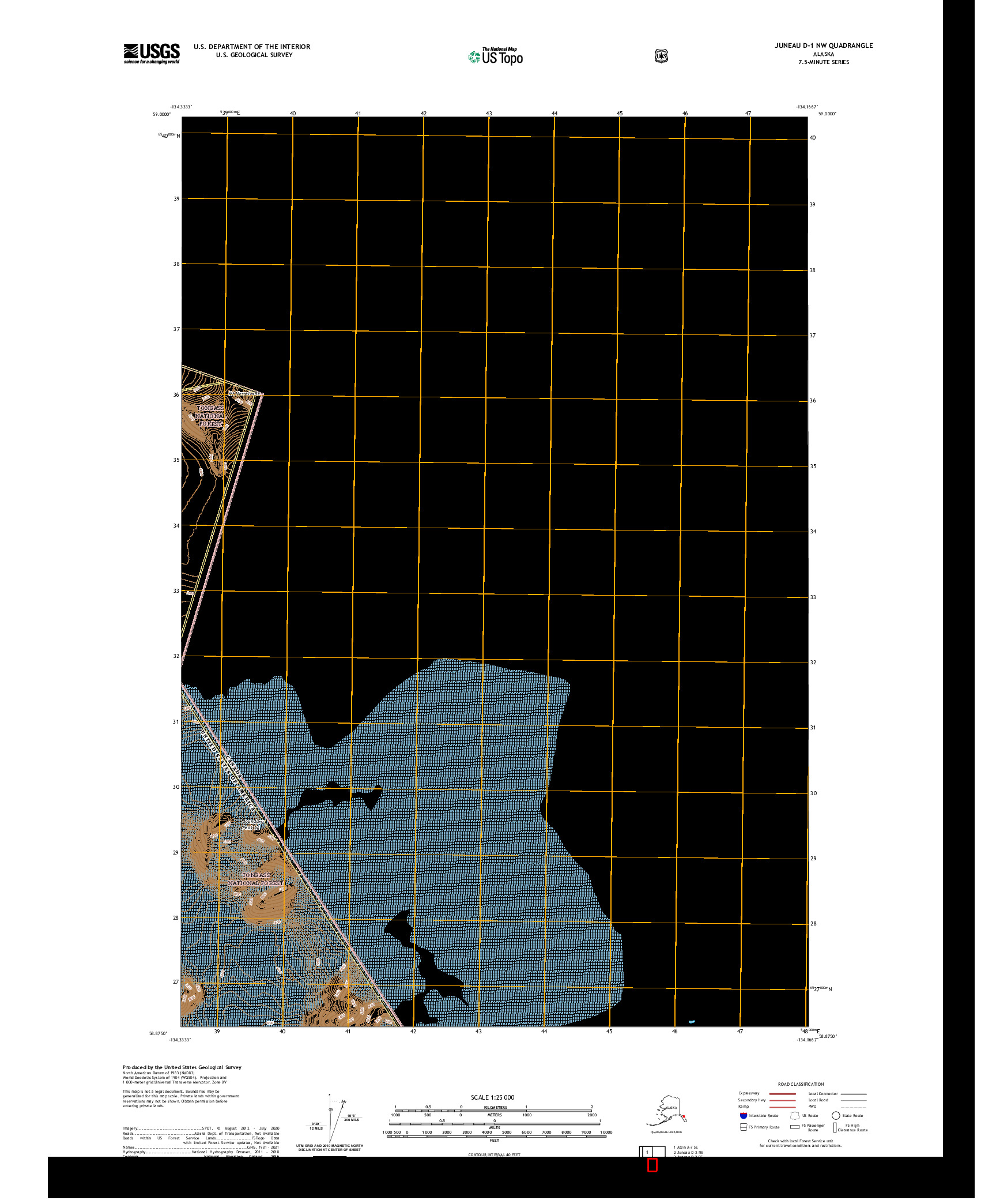 USGS US TOPO 7.5-MINUTE MAP FOR JUNEAU D-1 NW, AK,BC 2021