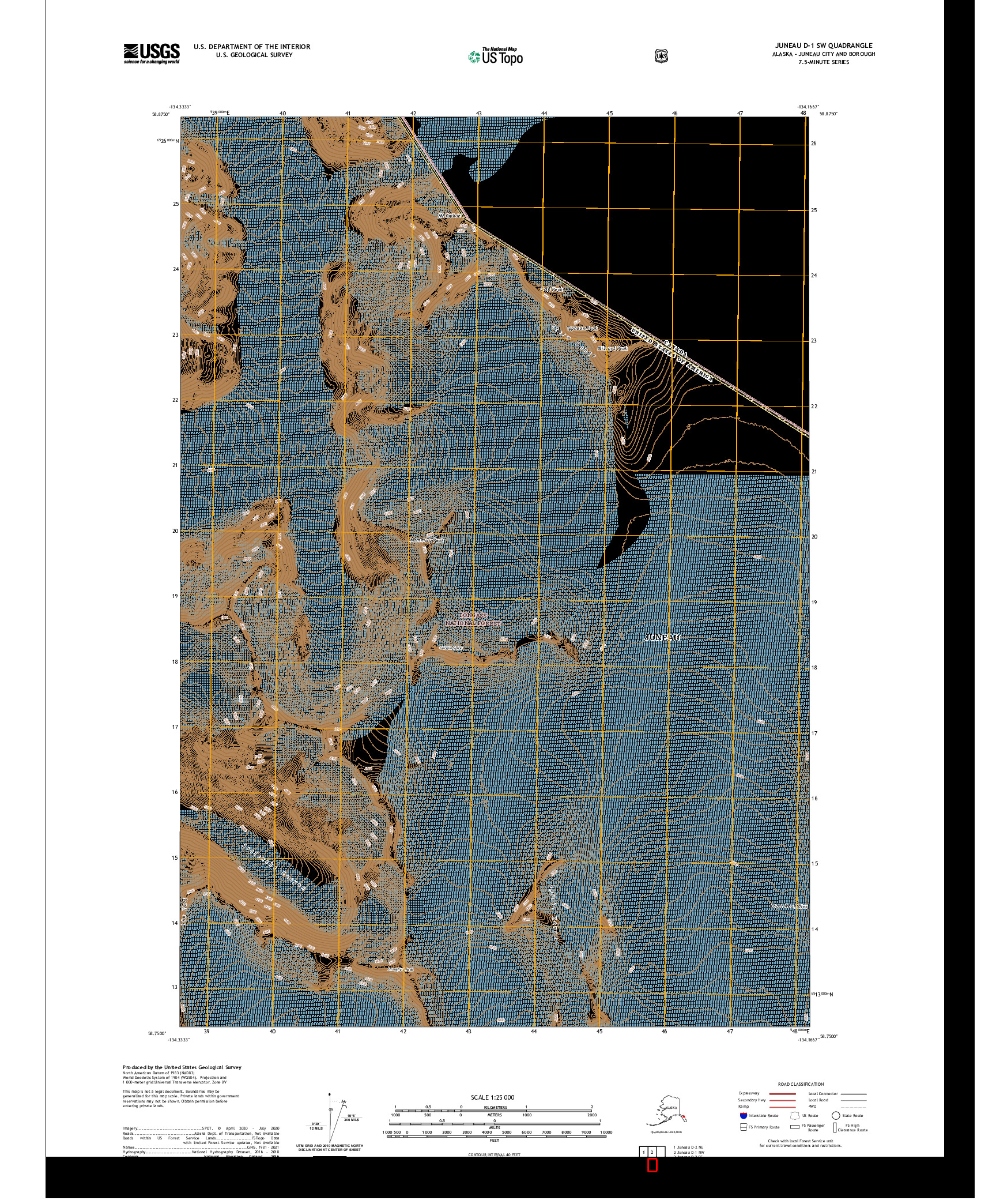 USGS US TOPO 7.5-MINUTE MAP FOR JUNEAU D-1 SW, AK,BC 2021